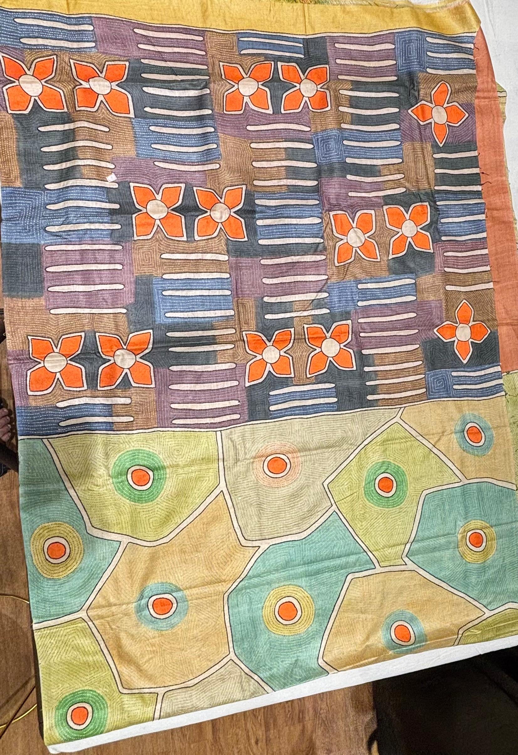 Multicolour Geometric Design Tussar Saree