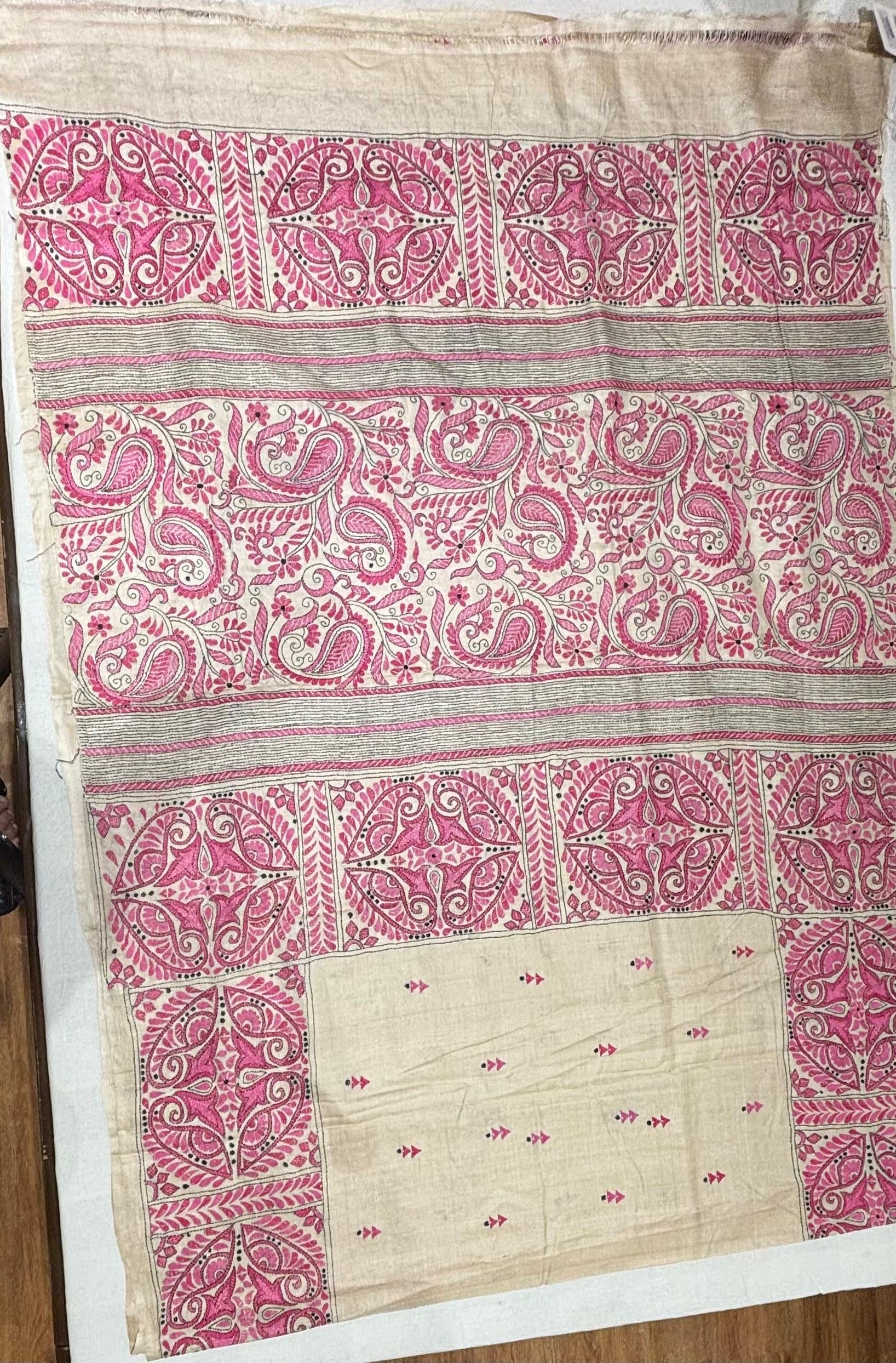 Baby Pink Floral Tussar Saree