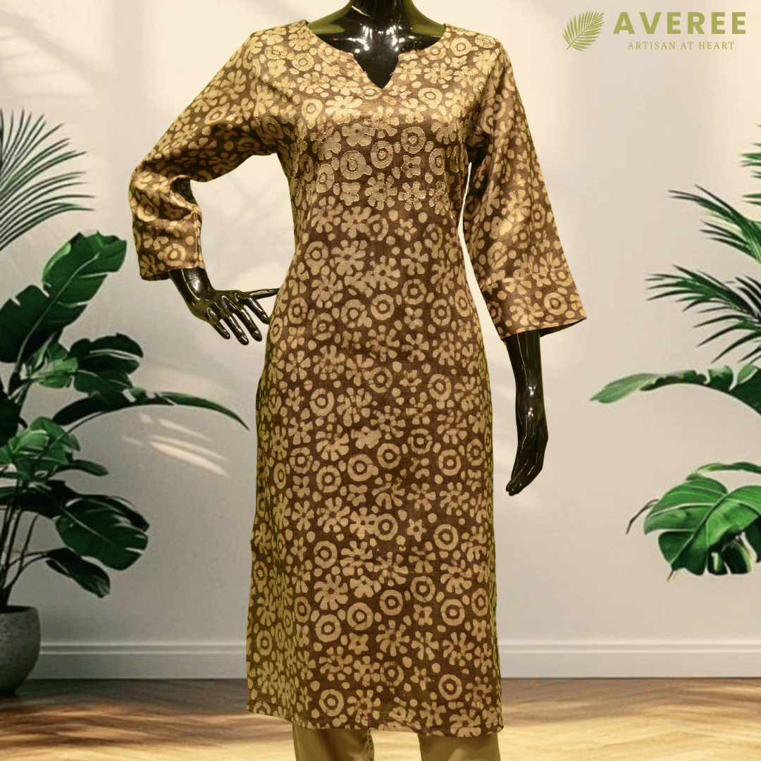 Grey Block Cotton Hand Embroidered Slim Fit Kurti