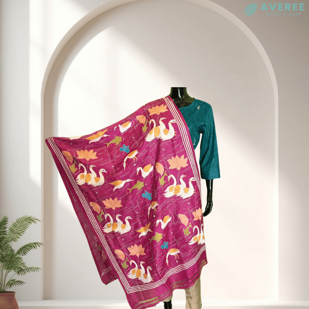 Pink Pure Silk Tussar Dupatta
