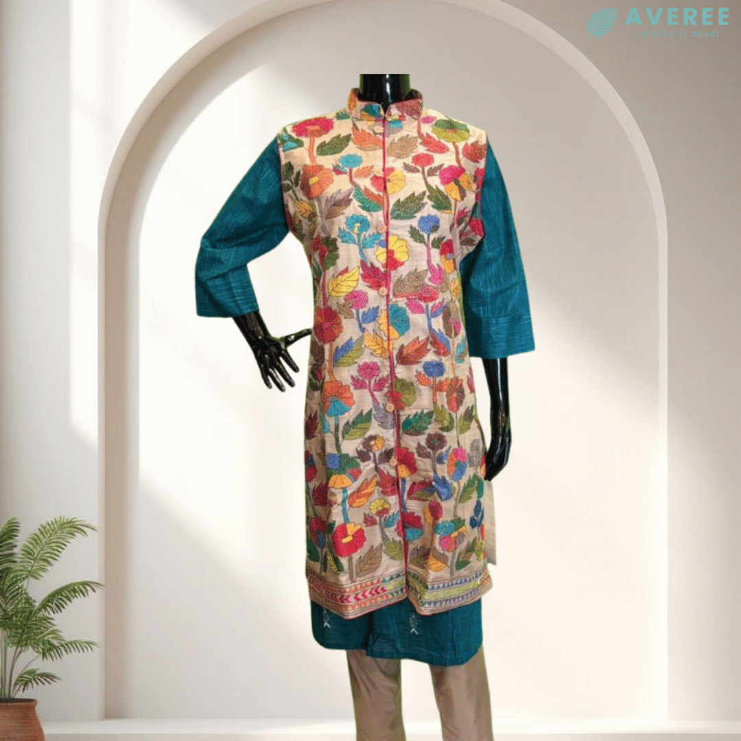 Pure Gachi Tussar Jacket Hand Embroidered