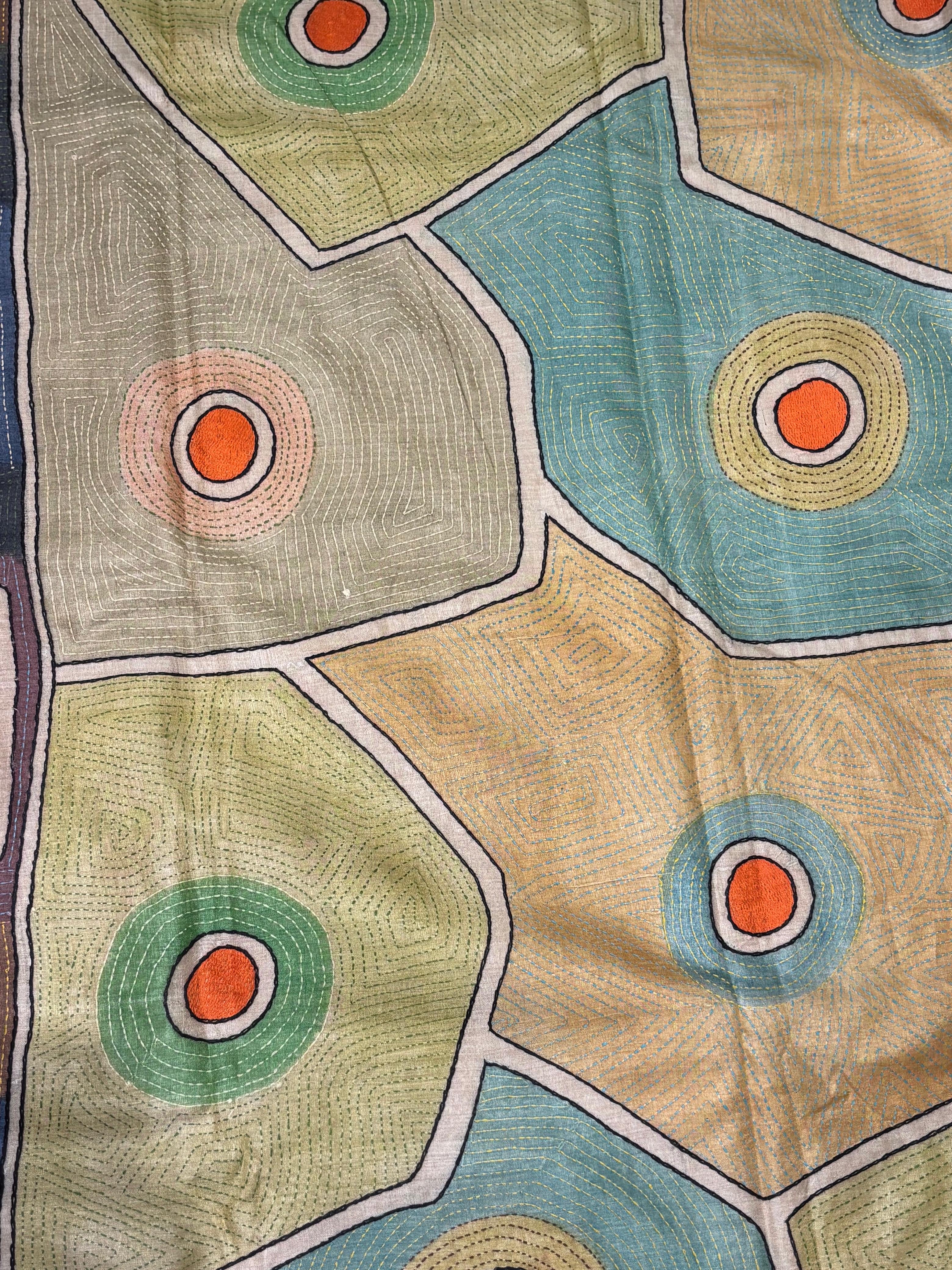 Multicolour Geometric Design Tussar Saree