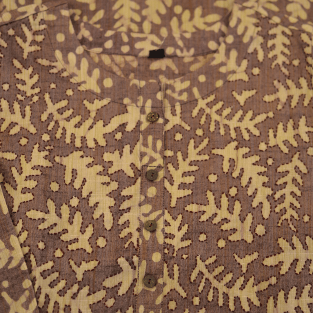 Burgundy Block Print Viscose Hand Embroidered Slim Fit Kurti