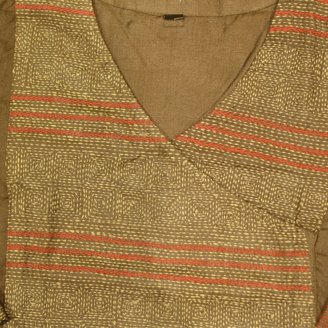 Brown Silk Hand Embroidered Slim Fit Kurti