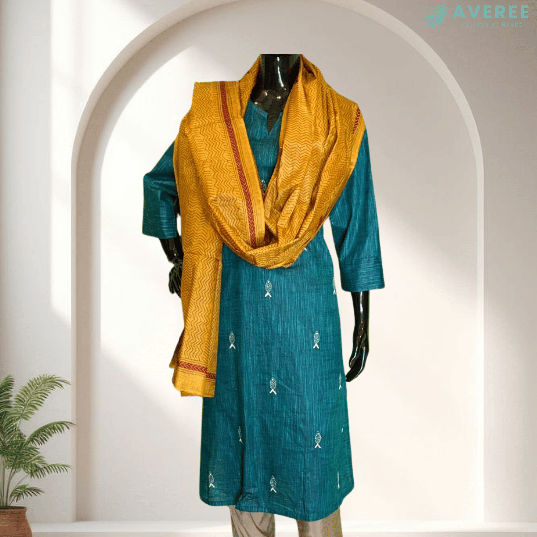 Yellow Pure Silk Tussar Dupatta