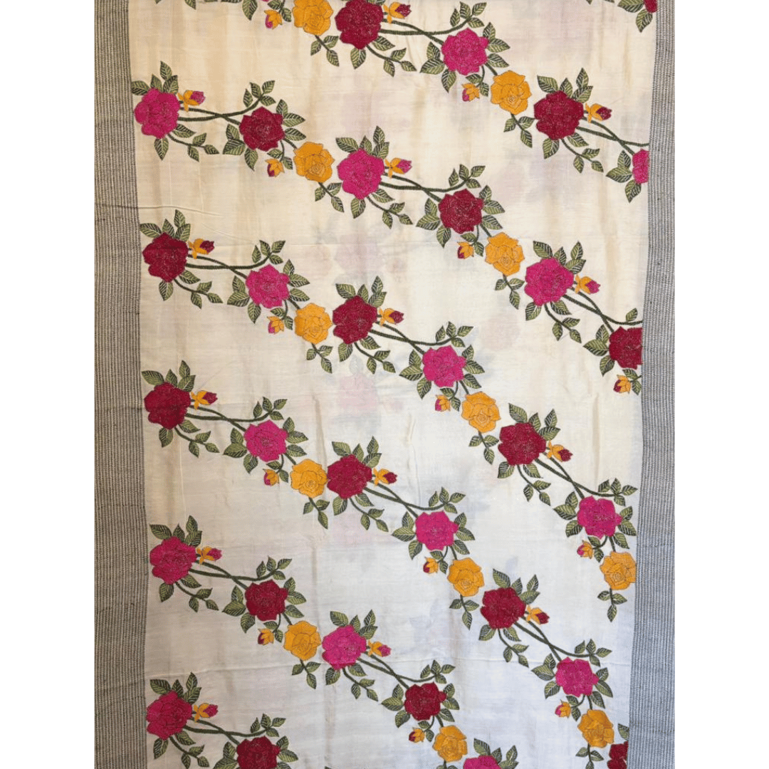 Pure Tussar Silk Saree with Kantha Work