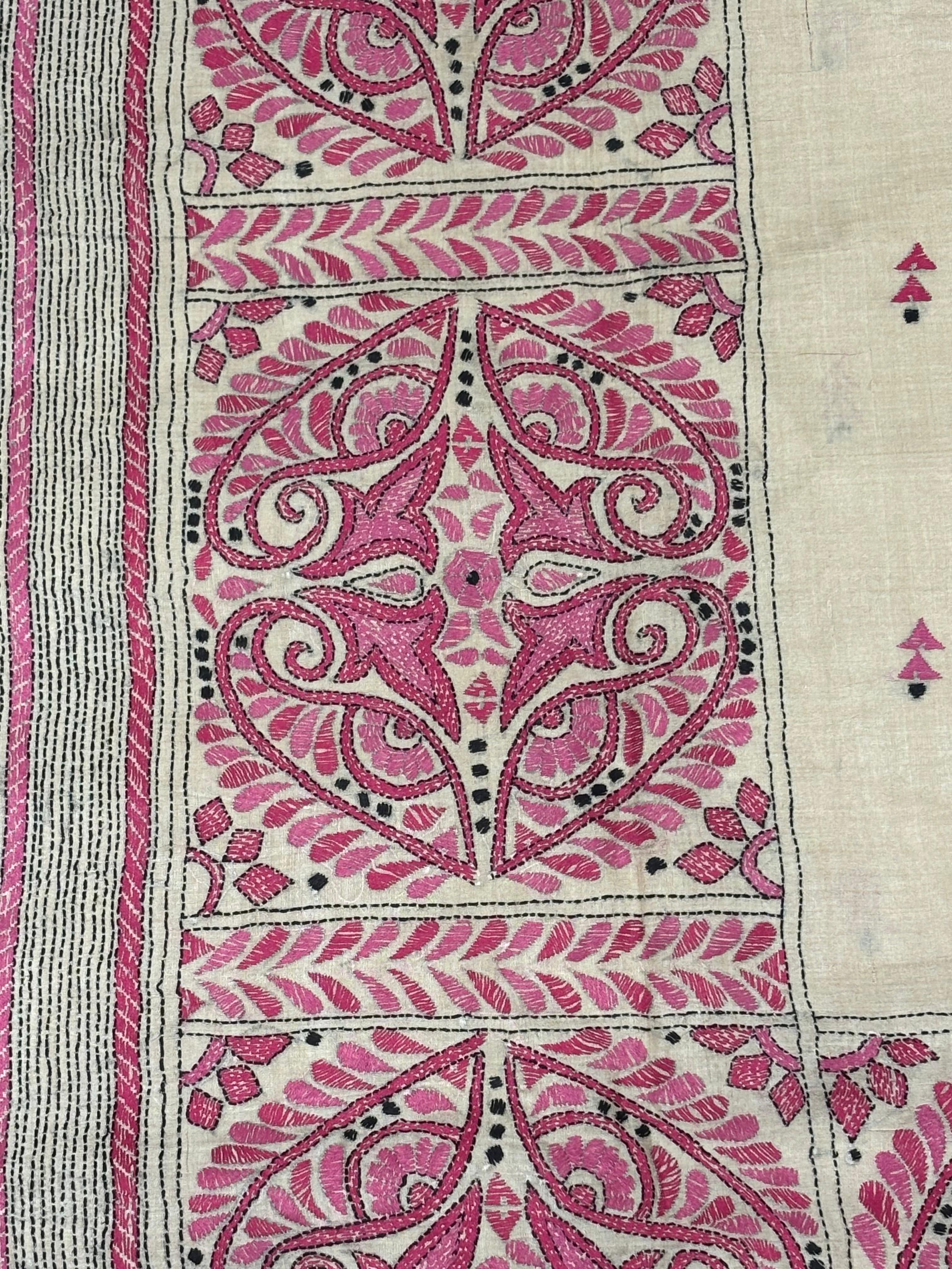 Baby Pink Floral Tussar Saree
