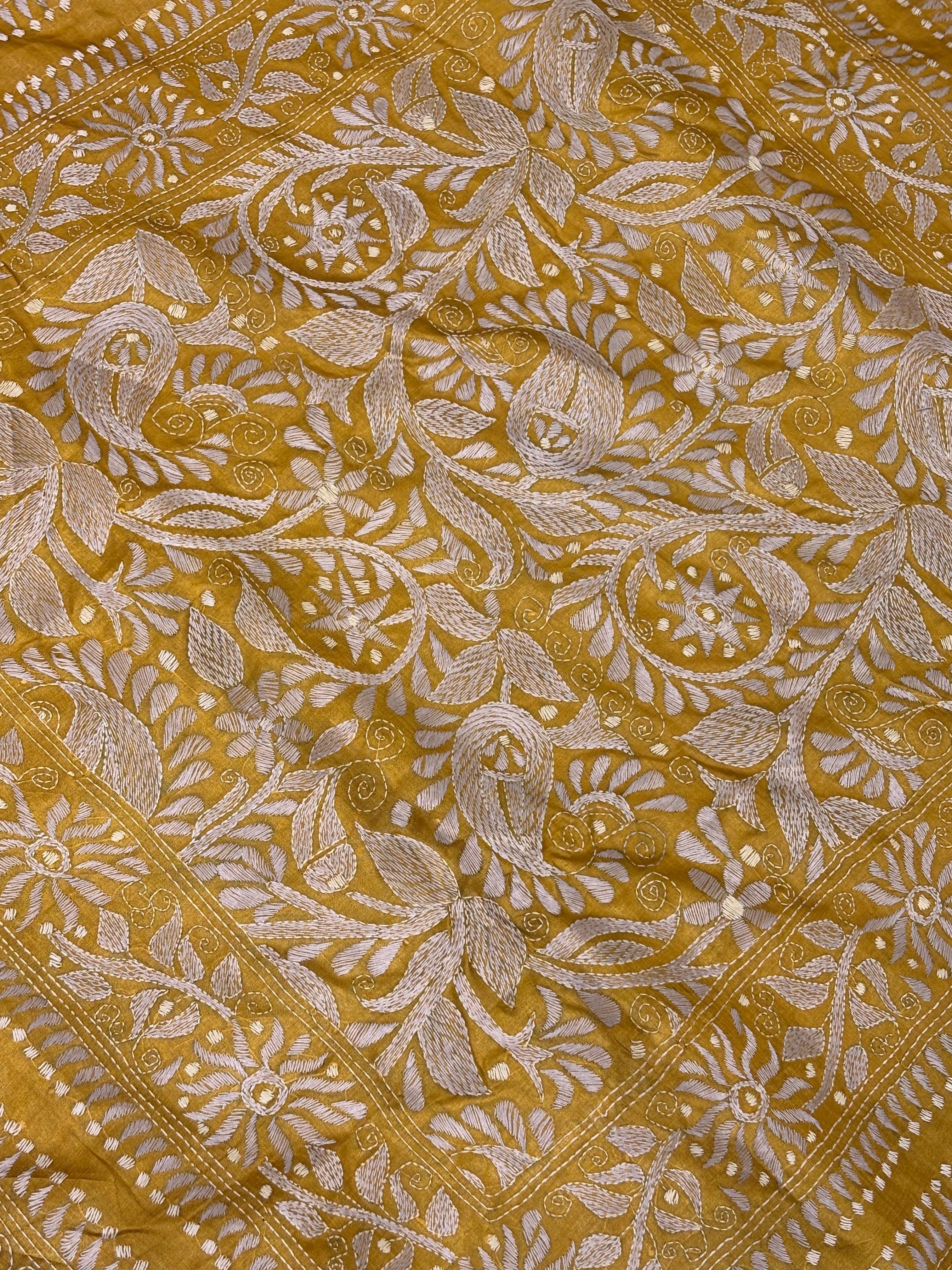 Green & Yellow Dyed Tussar Saree