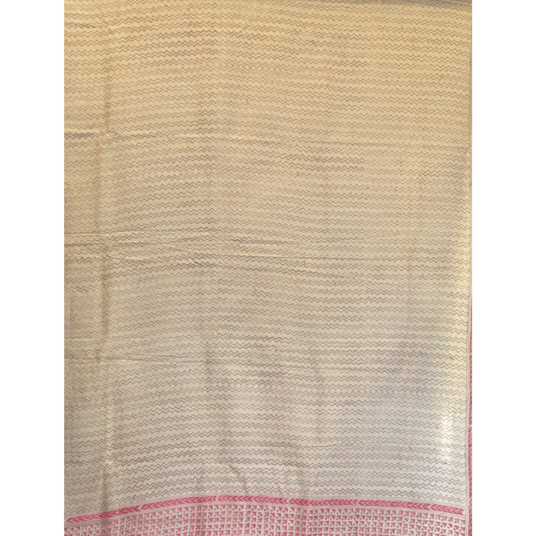Off White And Pink Tussar Heavy Saree