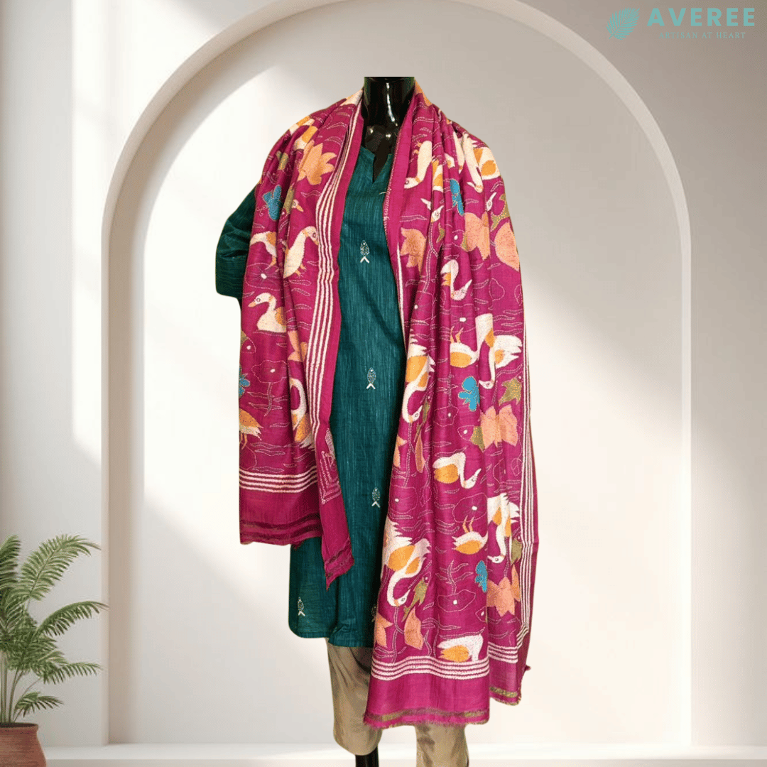 Pink Pure Silk Tussar Dupatta