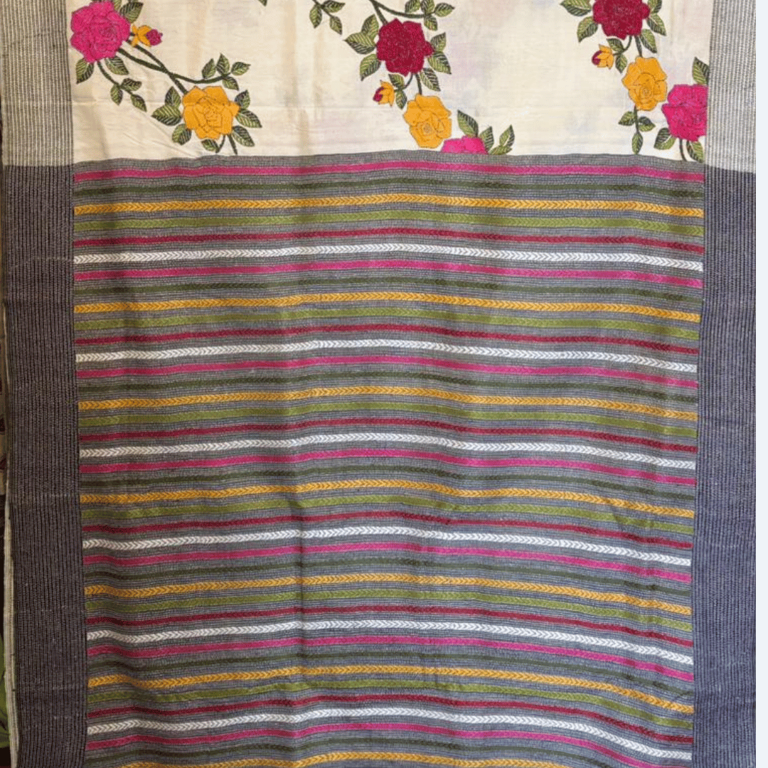 Pure Tussar Silk Saree with Kantha Work
