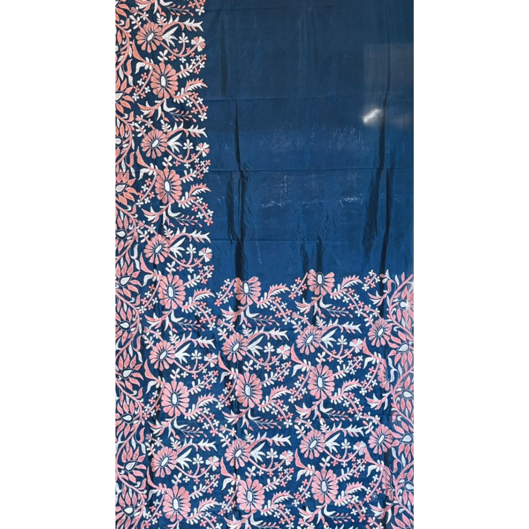 Blue And Pink Pure Silk Saree