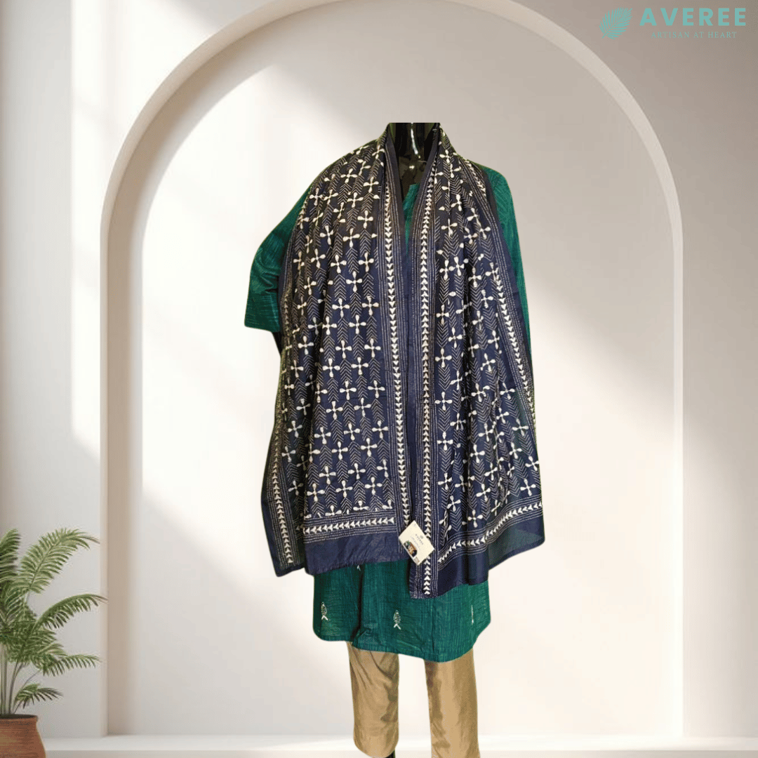 Navy Blue Blended Silk Stole