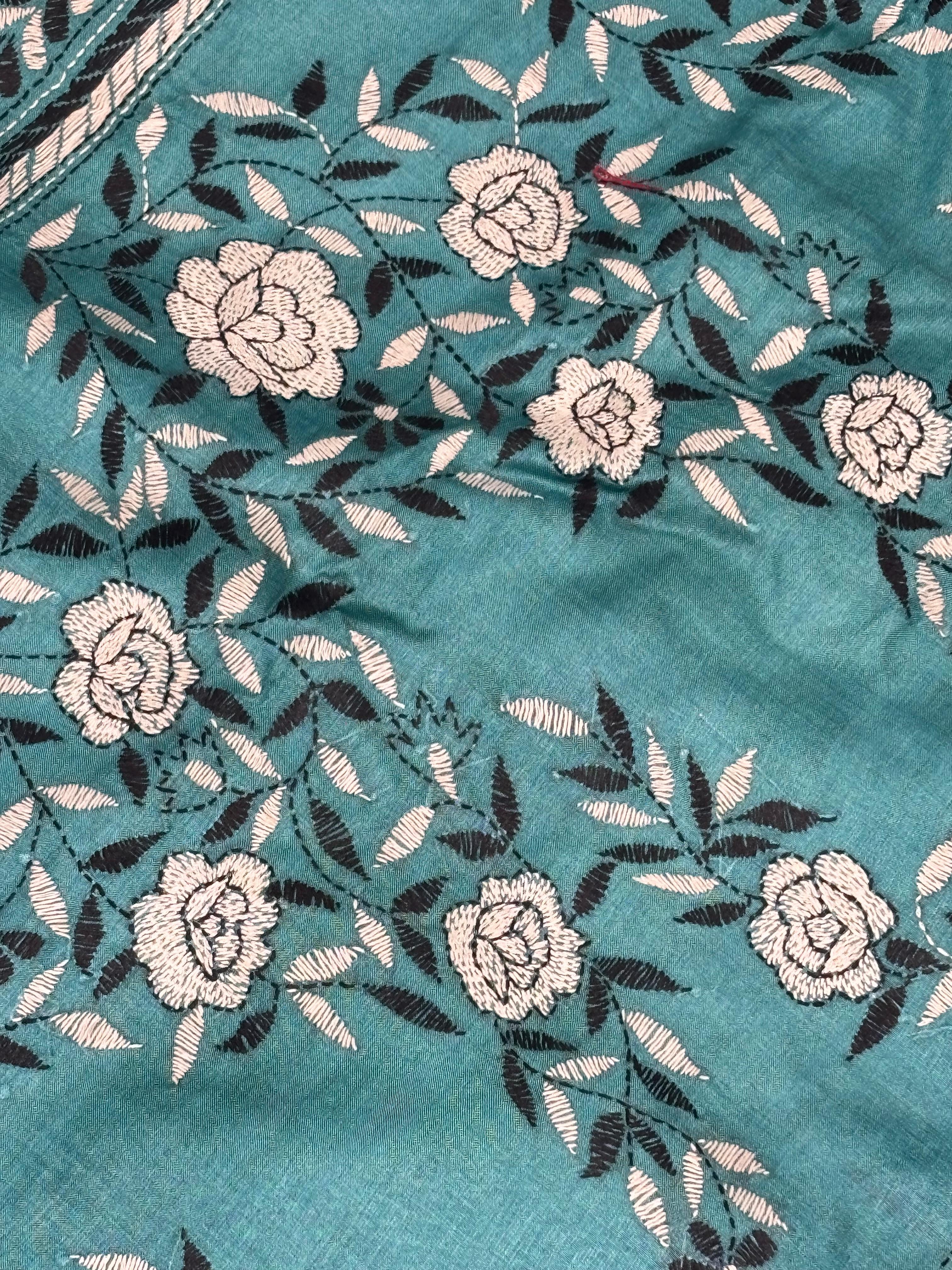 Blue & Black Floral Tussar Saree