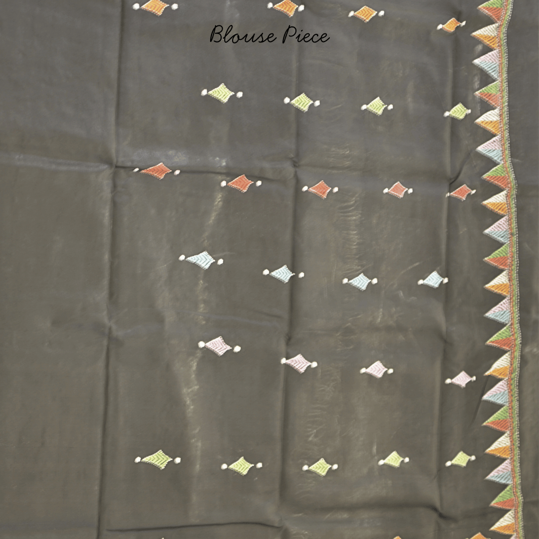Black Pure Silk Saree with Kantha Work