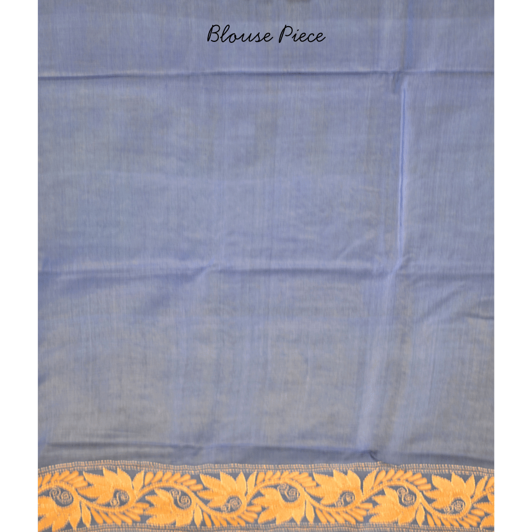 Blue Pure Tussar Silk Saree with Kantha Work