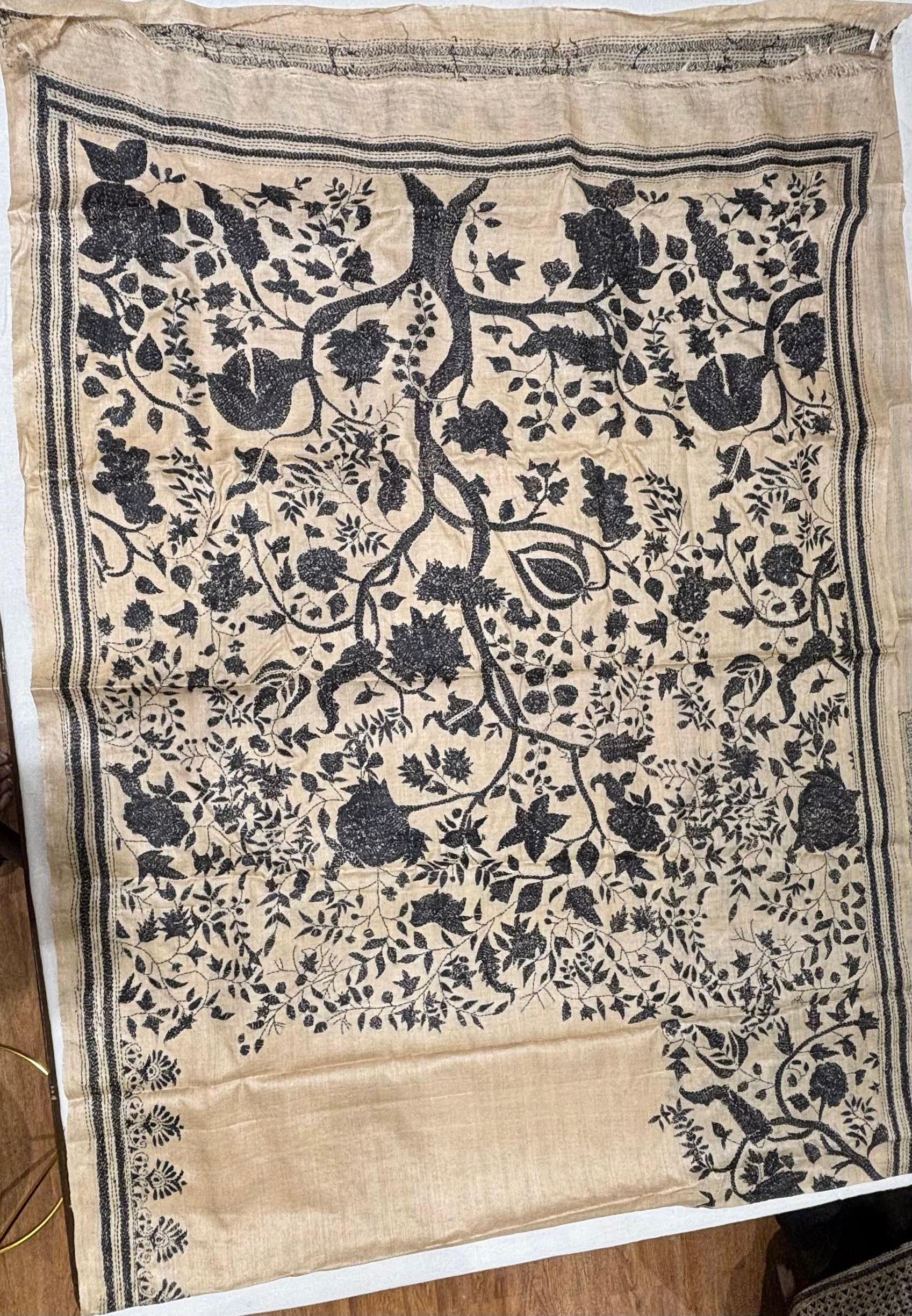 Black Tree Design Tussar Saree