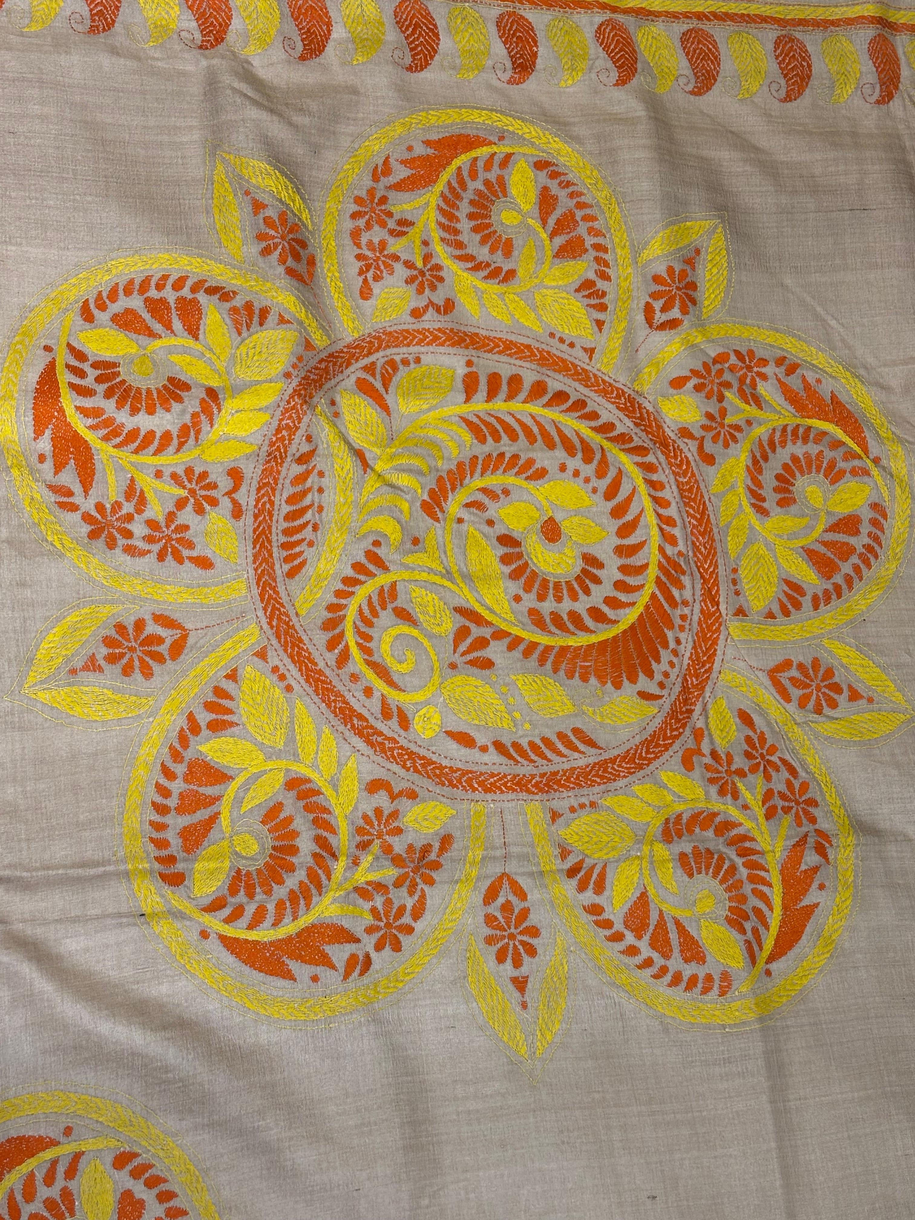 Yellow & Orange Tussar Saree
