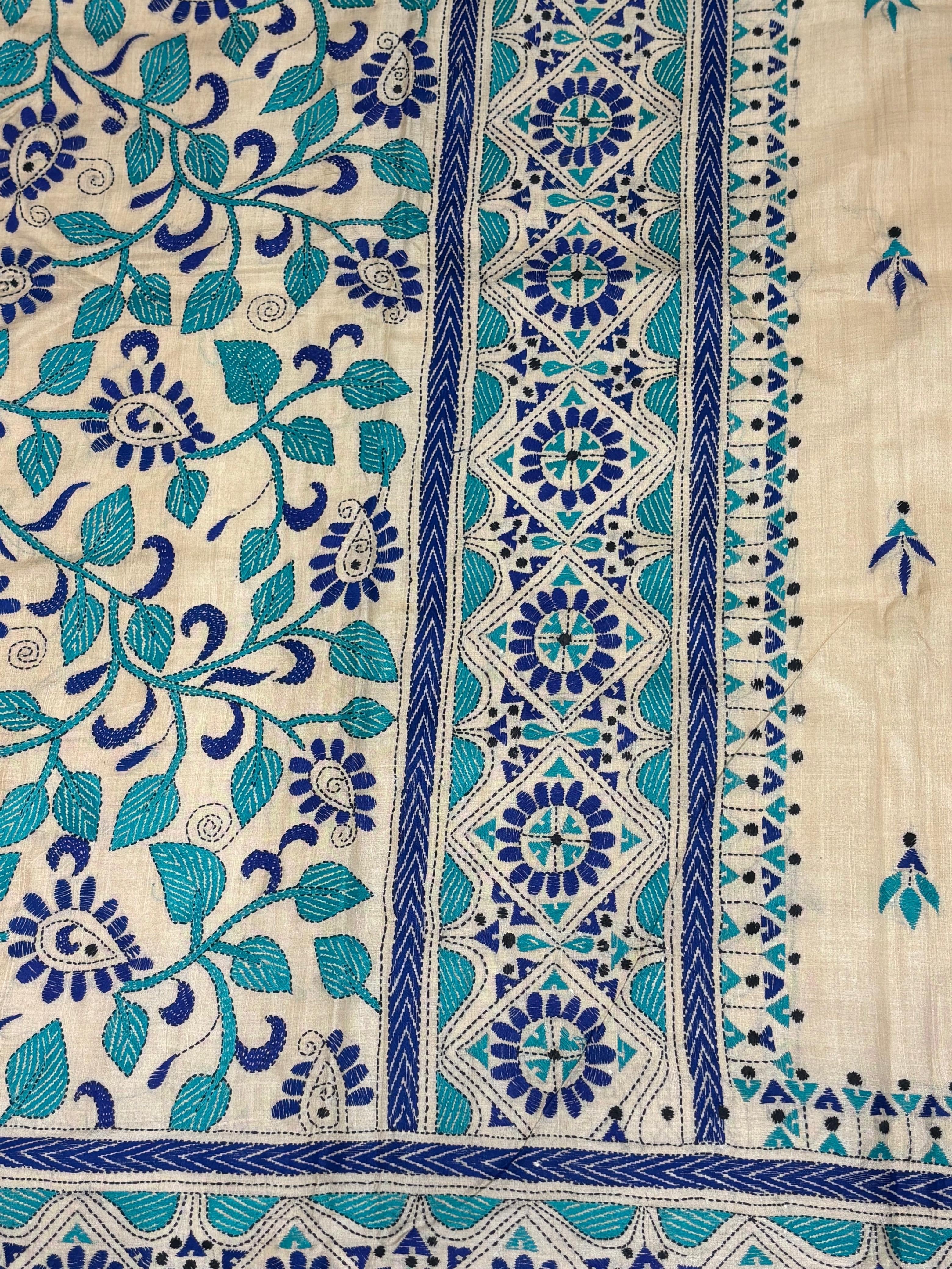 Blue Floral Tussar Saree