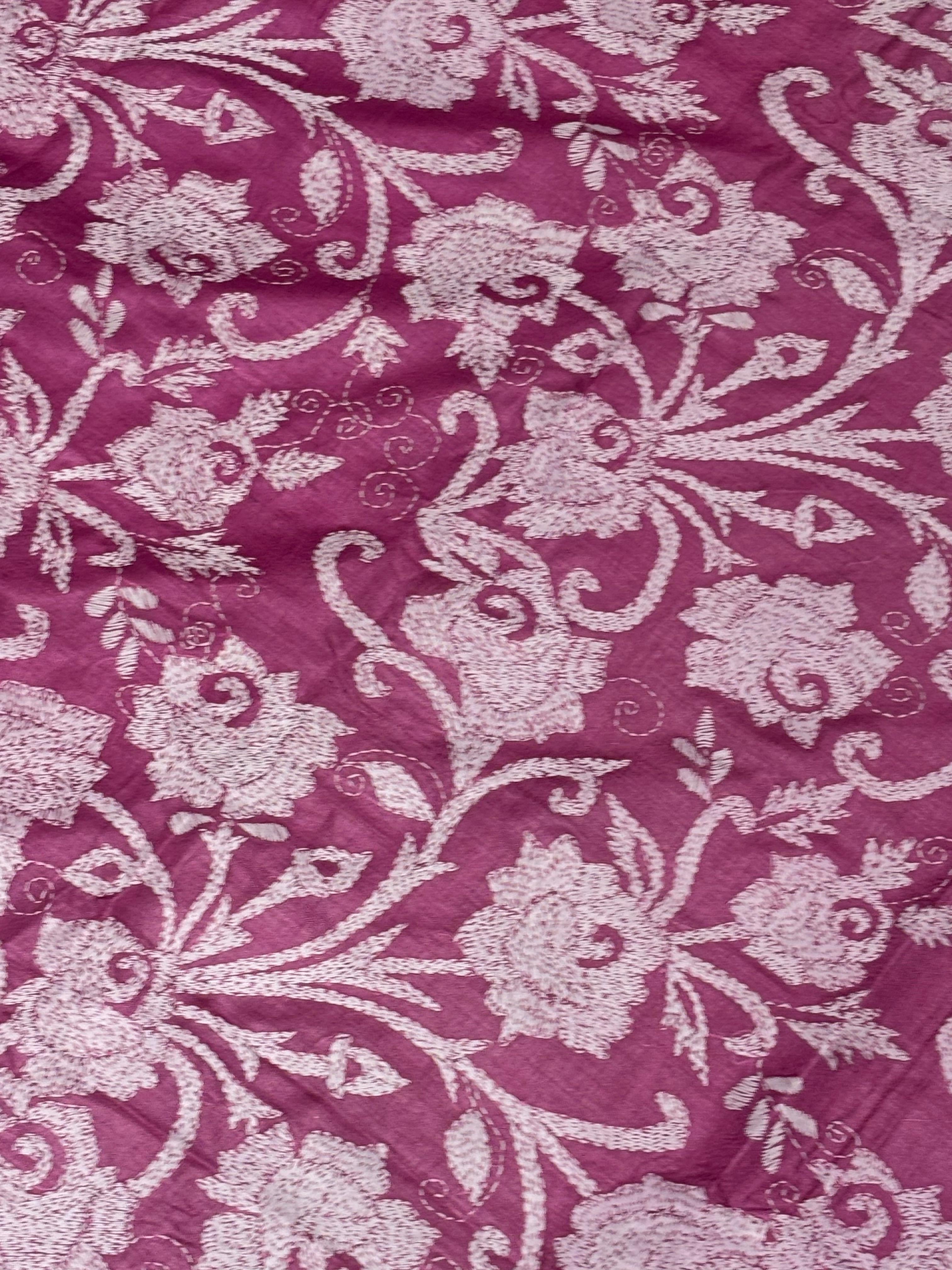 Dark Pink Floral Dyed Tussar Saree