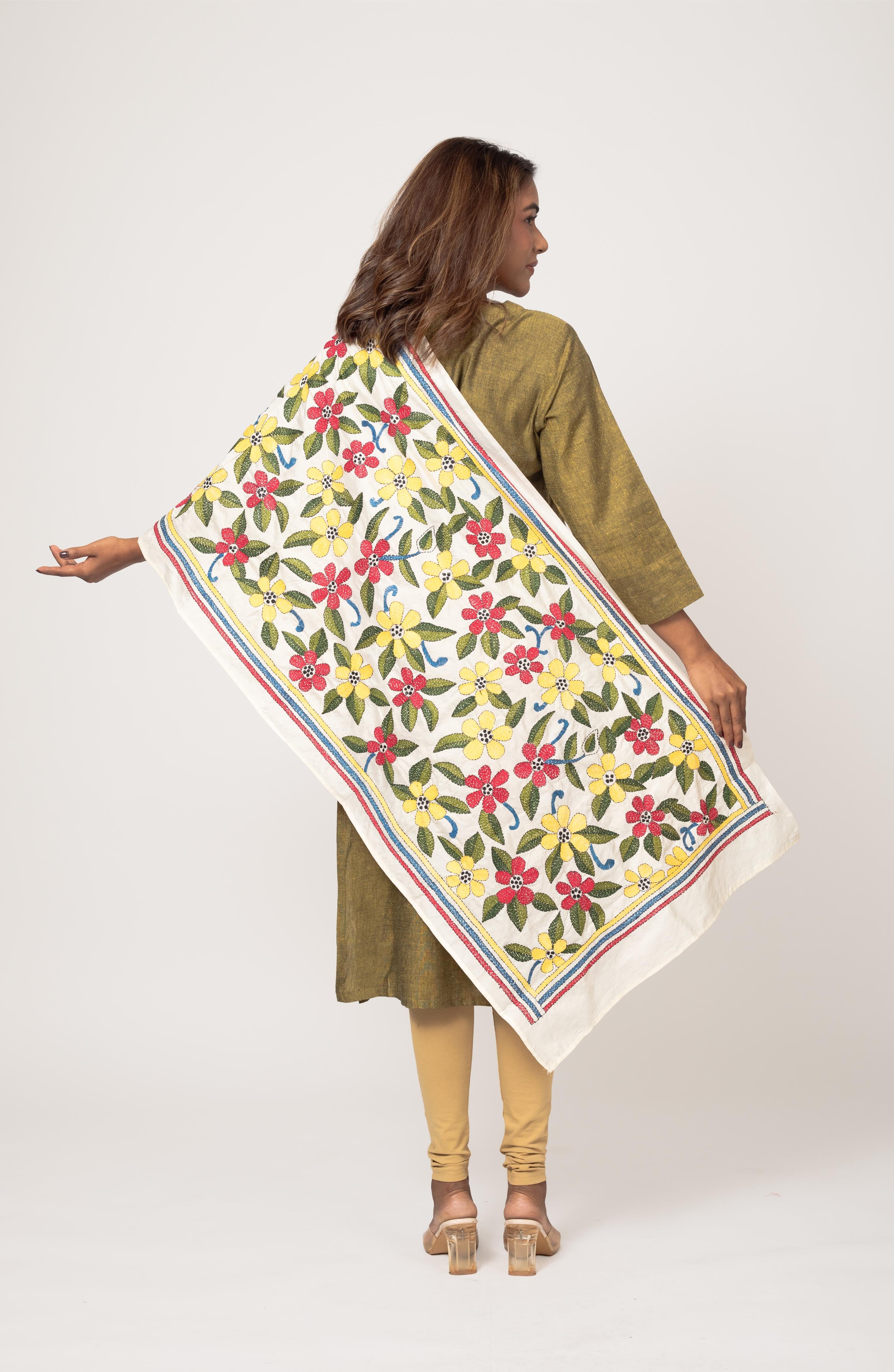 Red & Yellow Nakshi Floral Stole