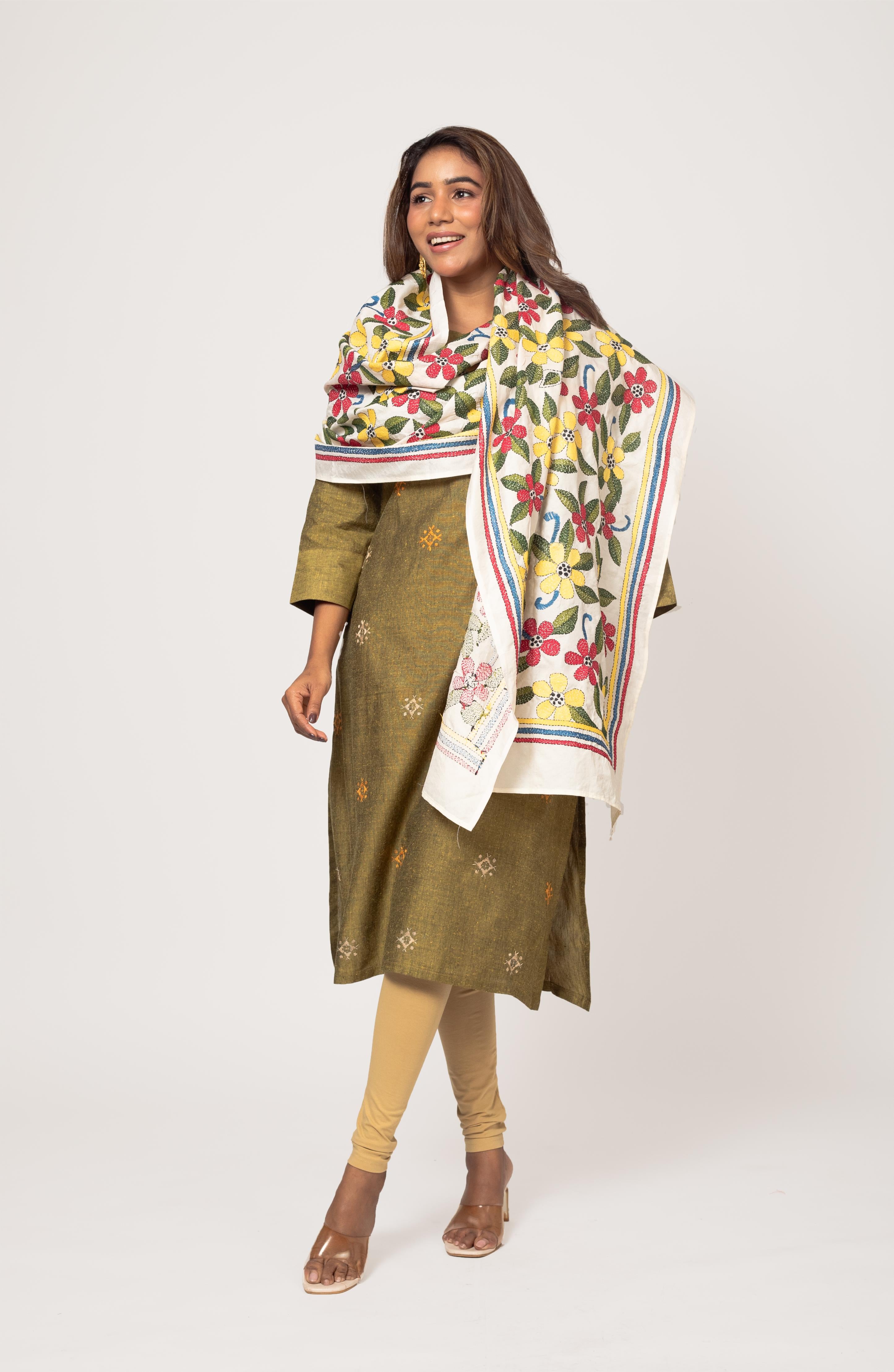 Red & Yellow Nakshi Floral Stole