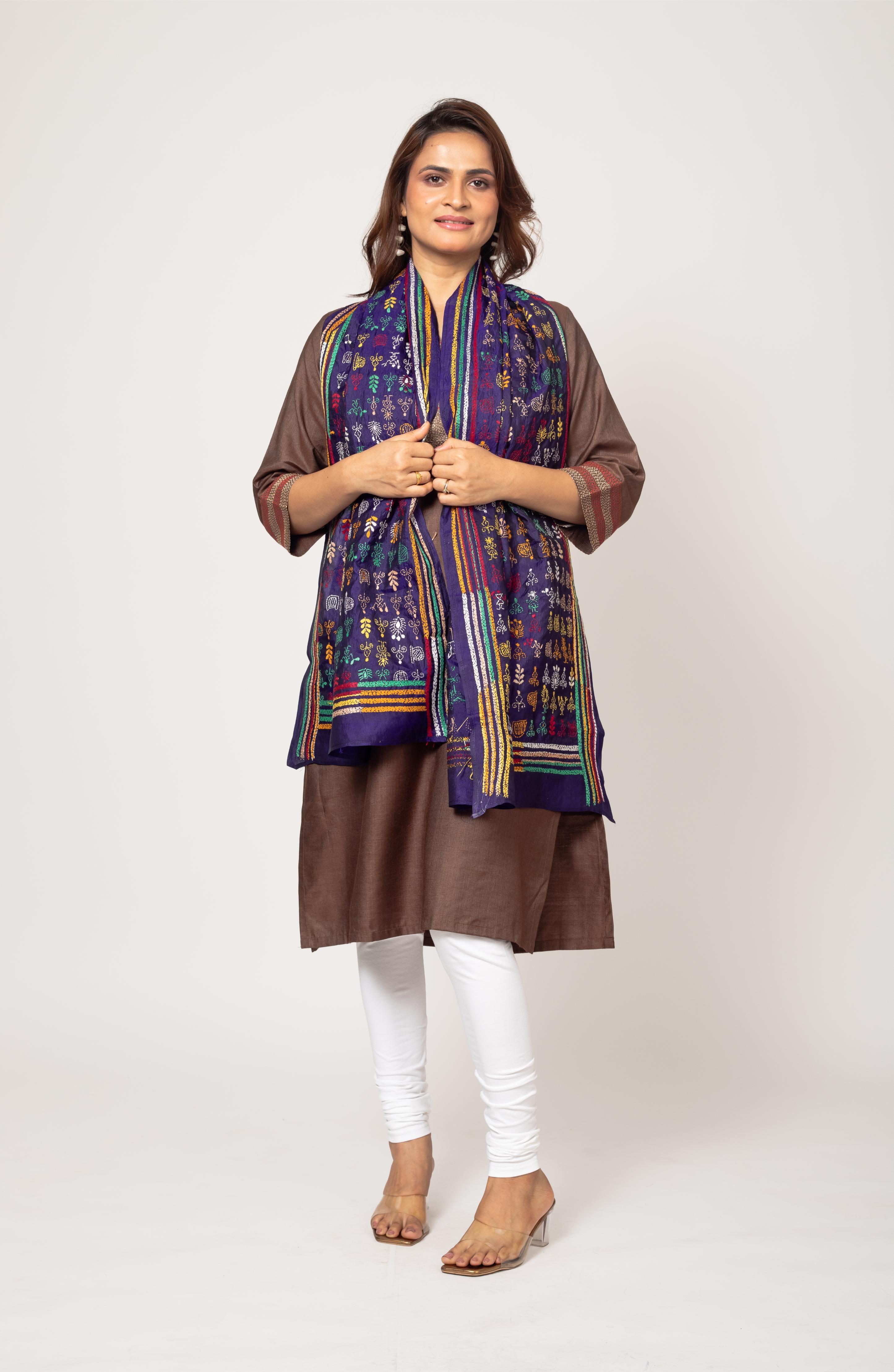 Navy Blue Pure Silk Stole