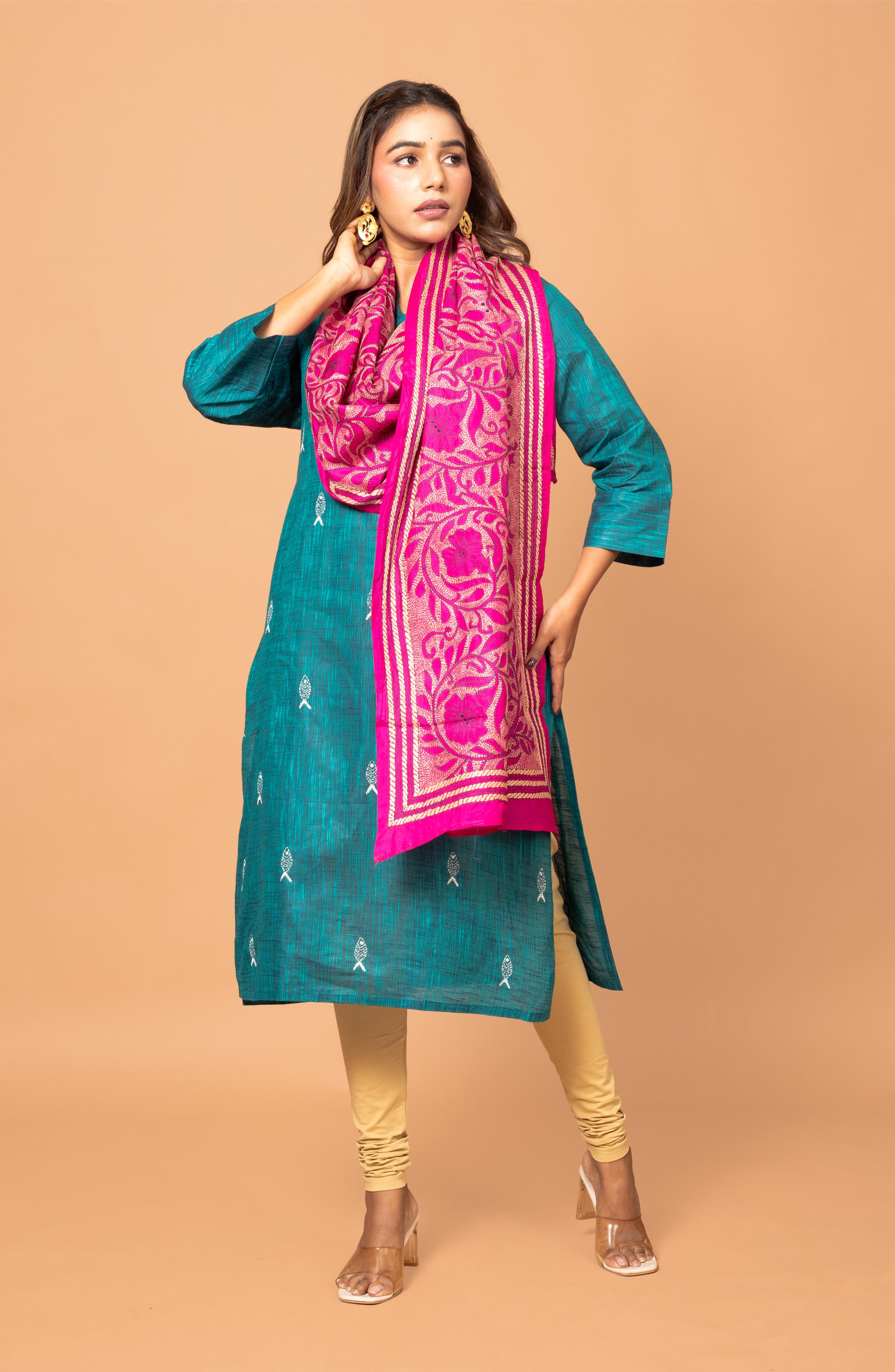 Rani Pink Floral Pure Silk Stole