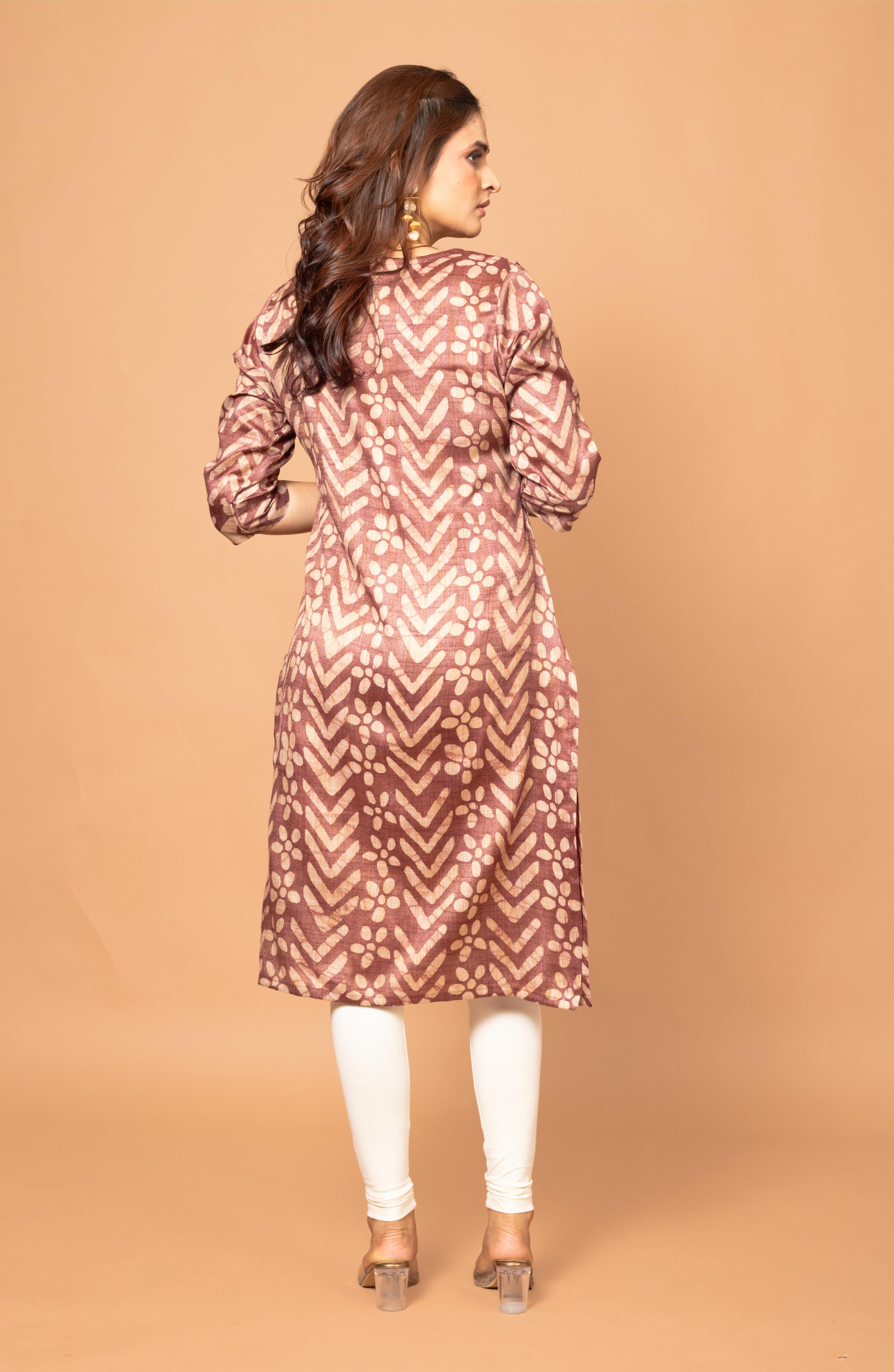 Burgundy Block Cotton Hand Embroidered Slim Fit Kurti