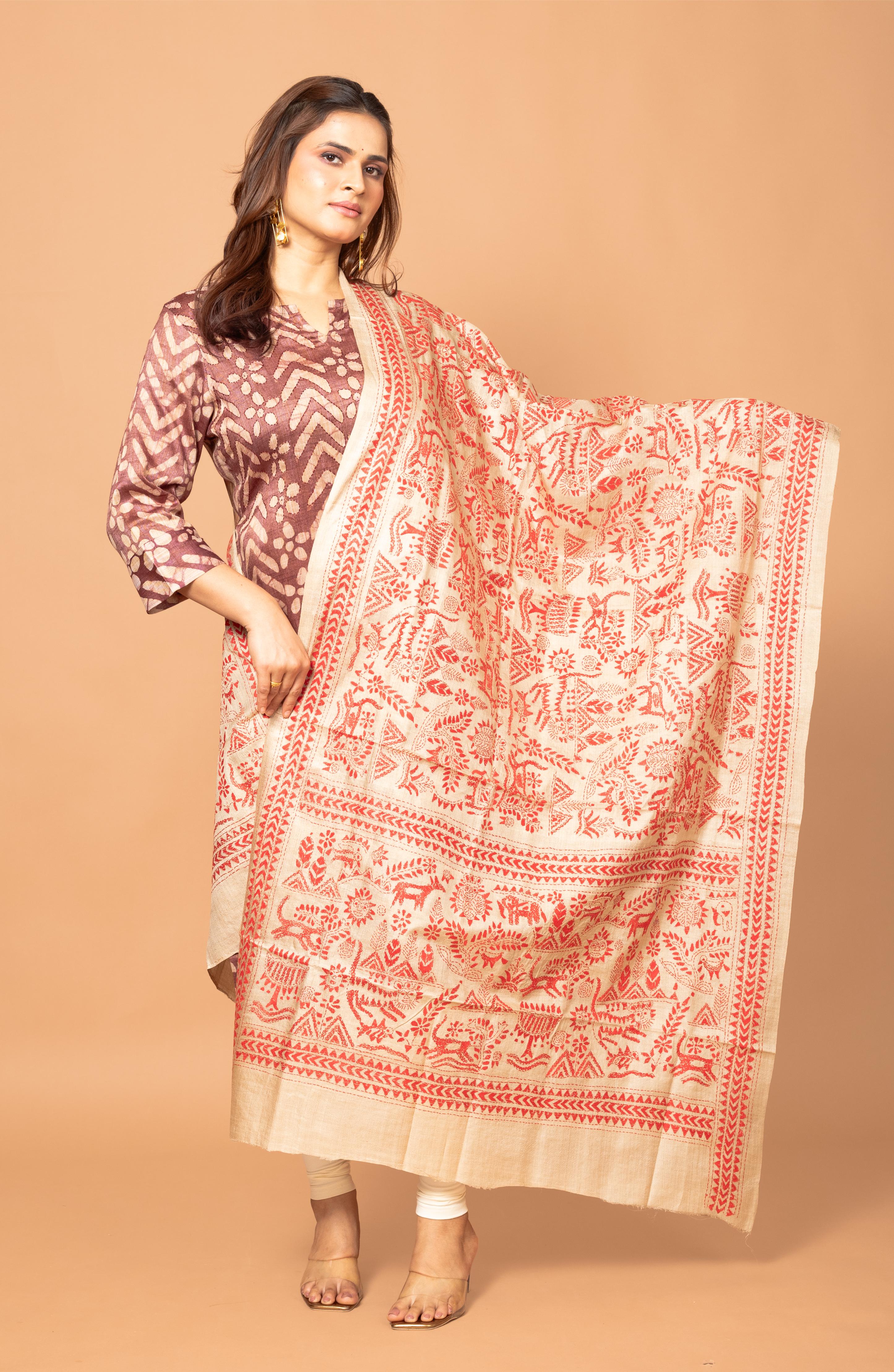 Red Gachi Tussar Dupatta 36&