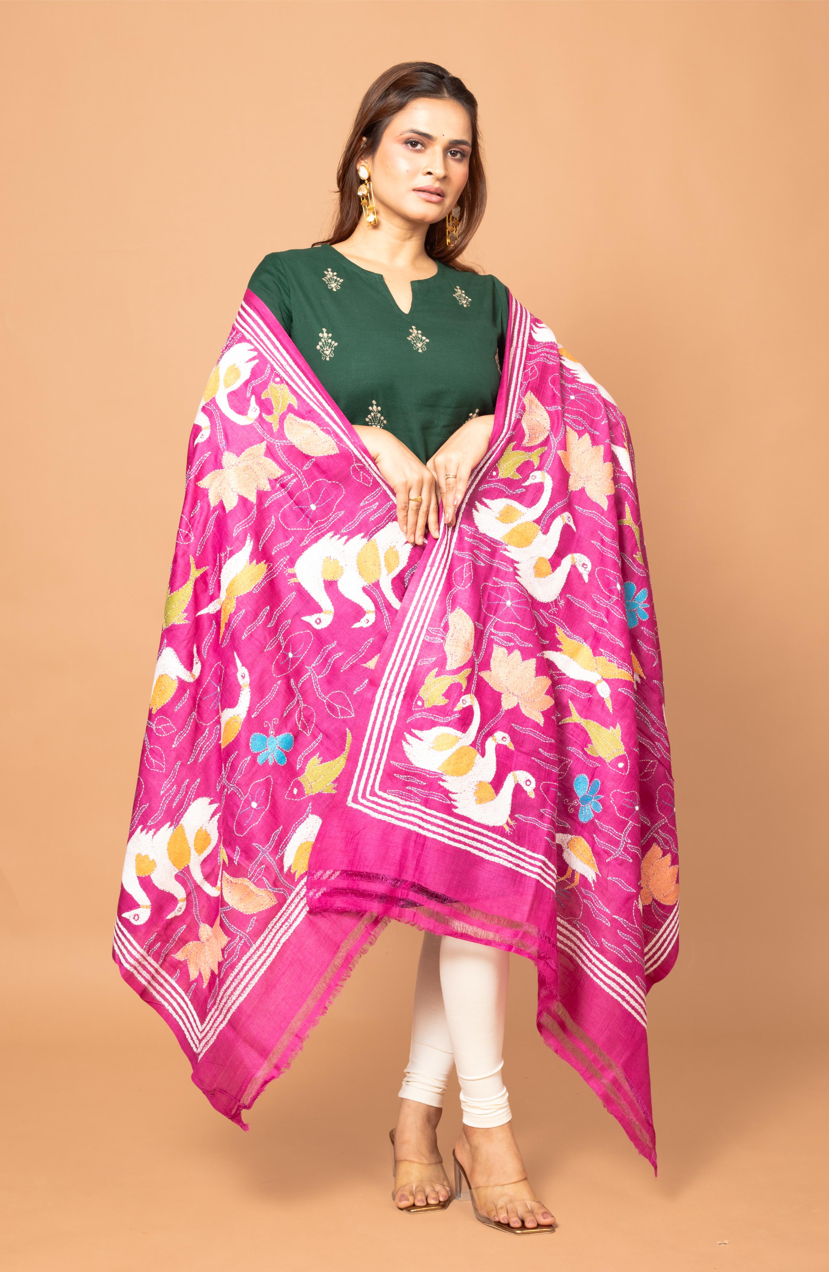 Swan Design Pure Silk Tussar Dupatta 36&