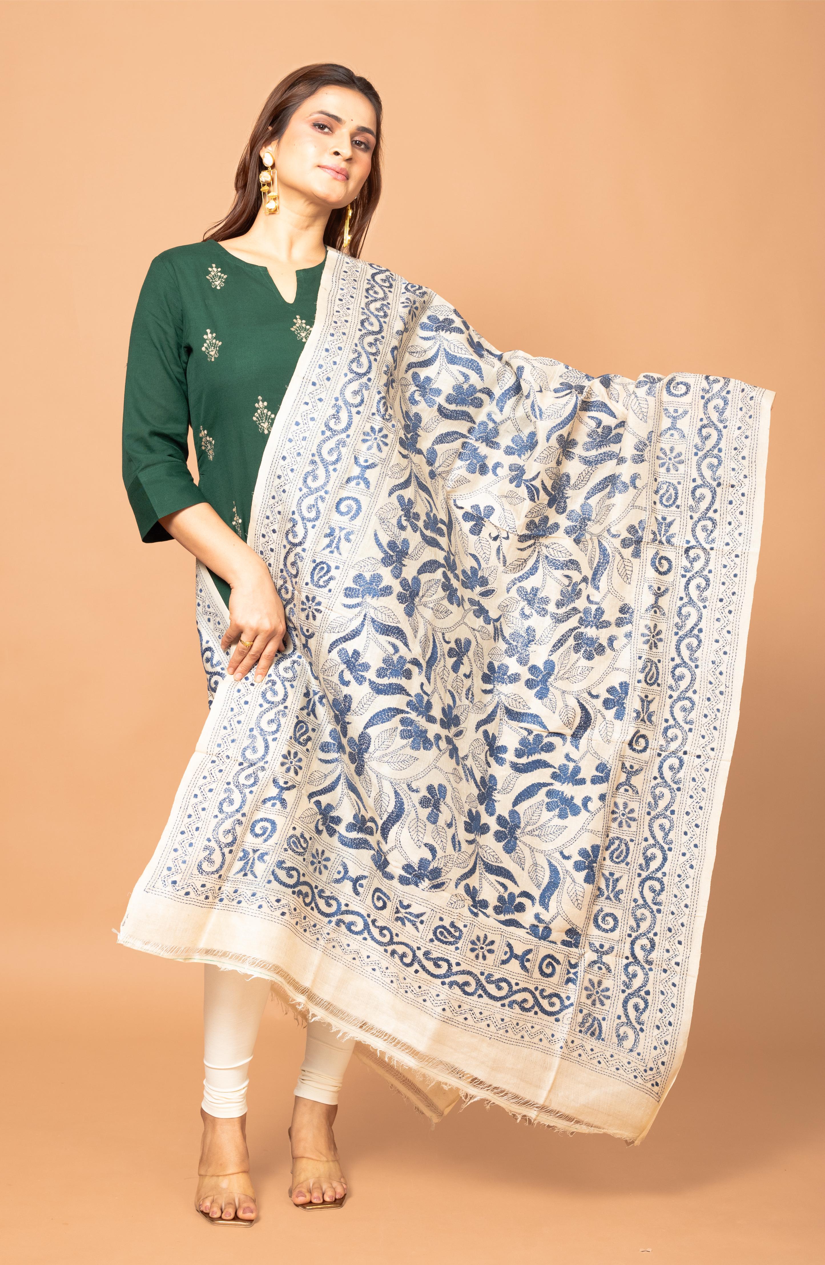 Blue Pure Silk Tussar Dupatta 36&