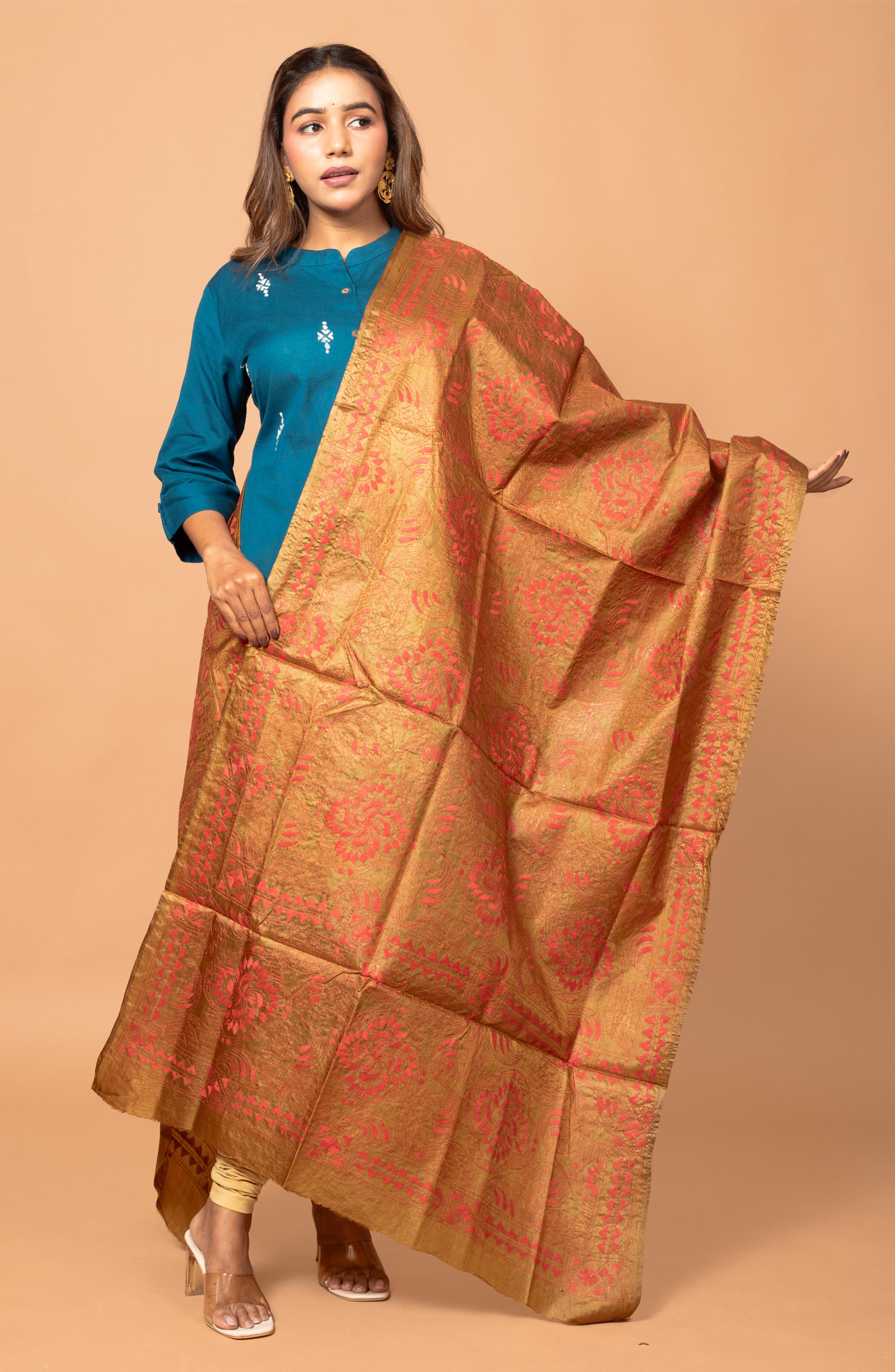 Golden Pure Silk Tussar Dupatta 36&