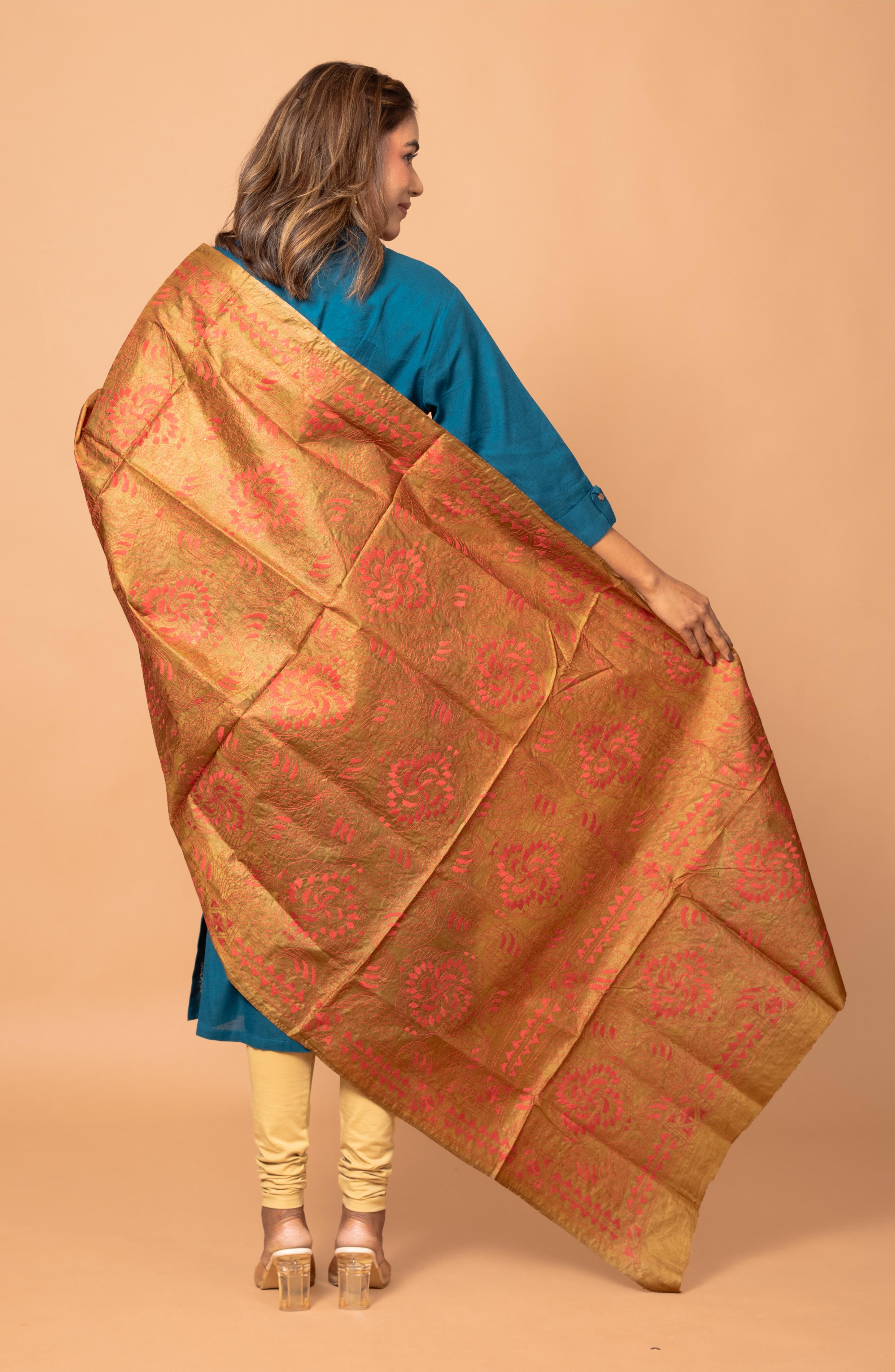 Golden Pure Silk Tussar Dupatta 36&
