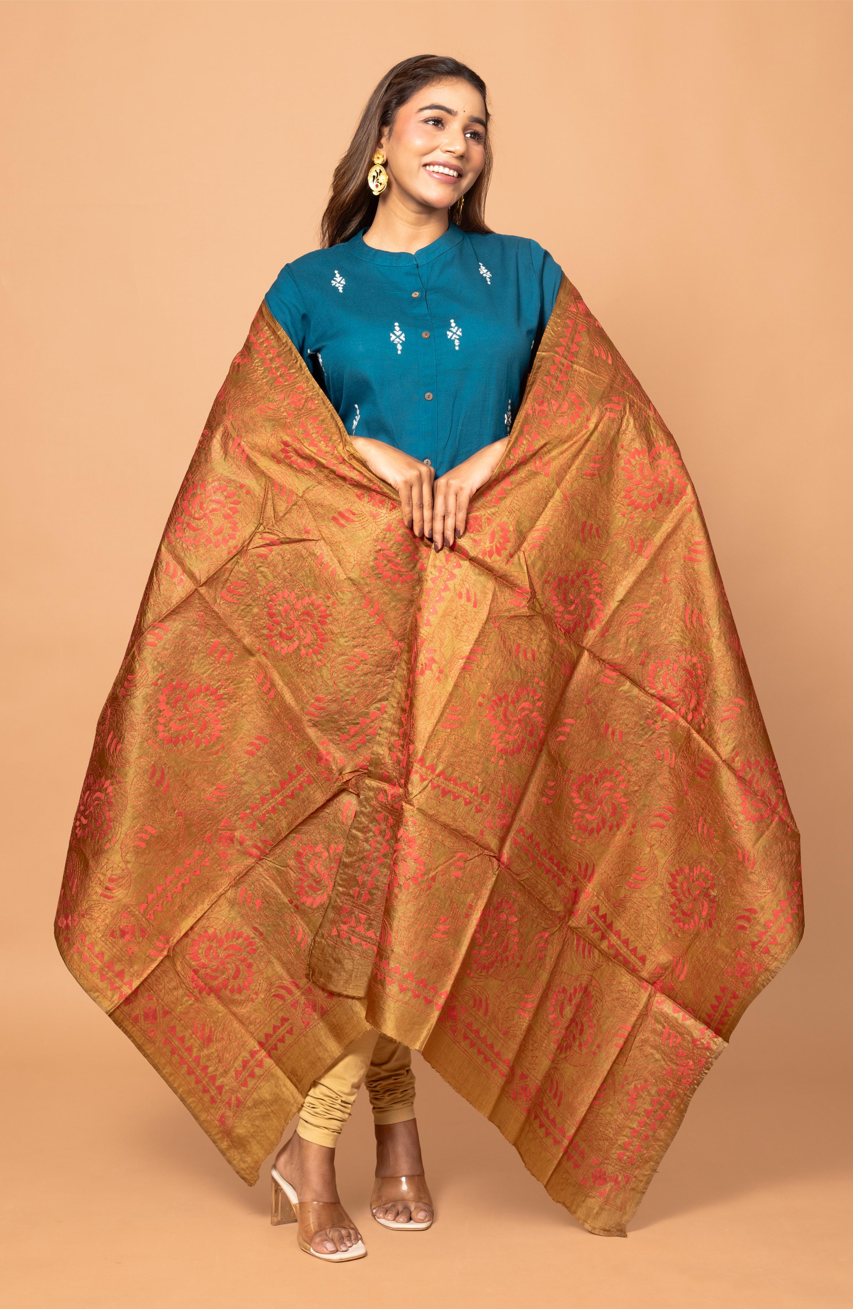 Golden Pure Silk Tussar Dupatta 36&