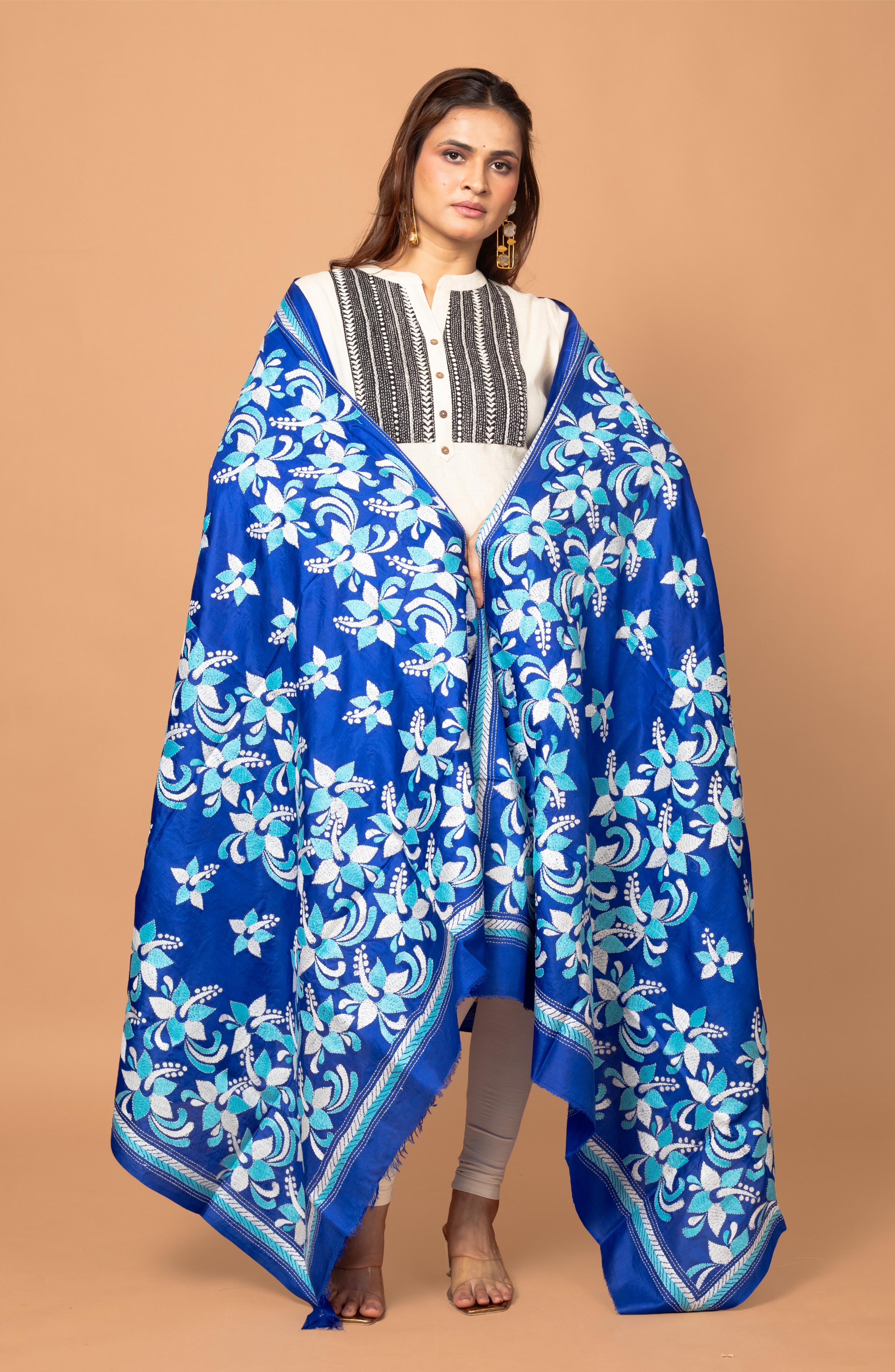 Blue Pure Silk Dupatta 44&