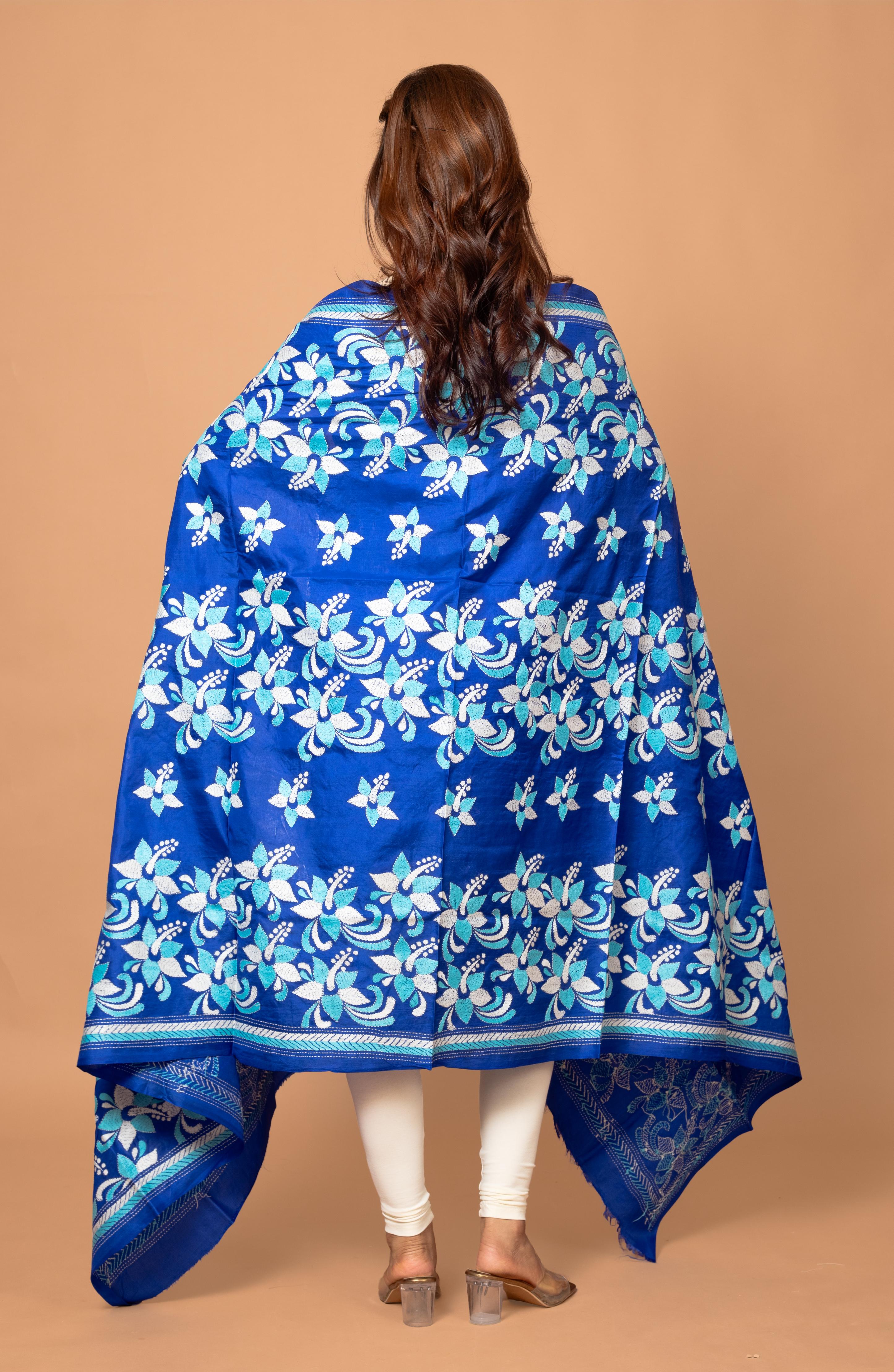 Blue Pure Silk Dupatta 44&