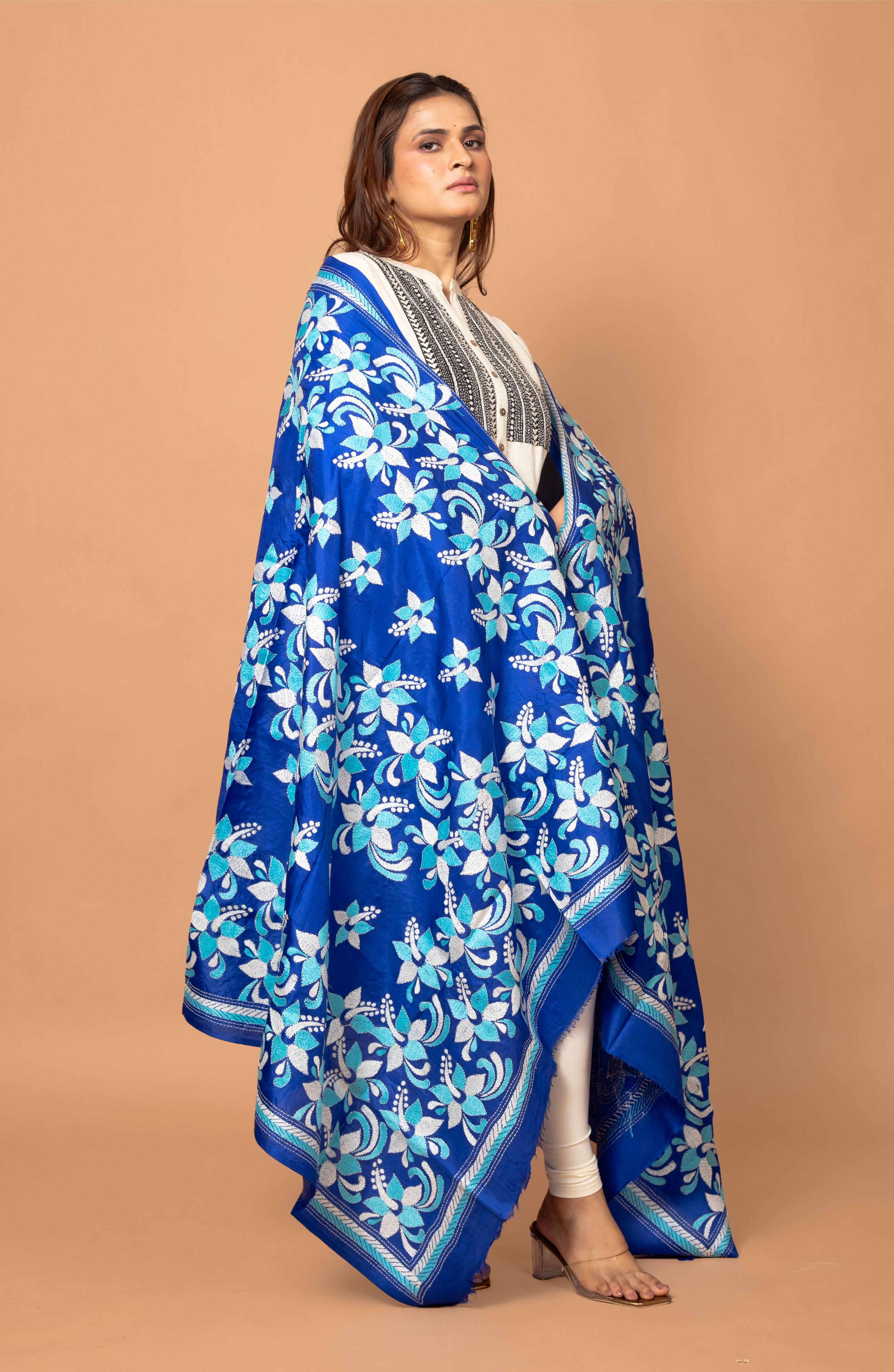 Blue Pure Silk Dupatta 44&