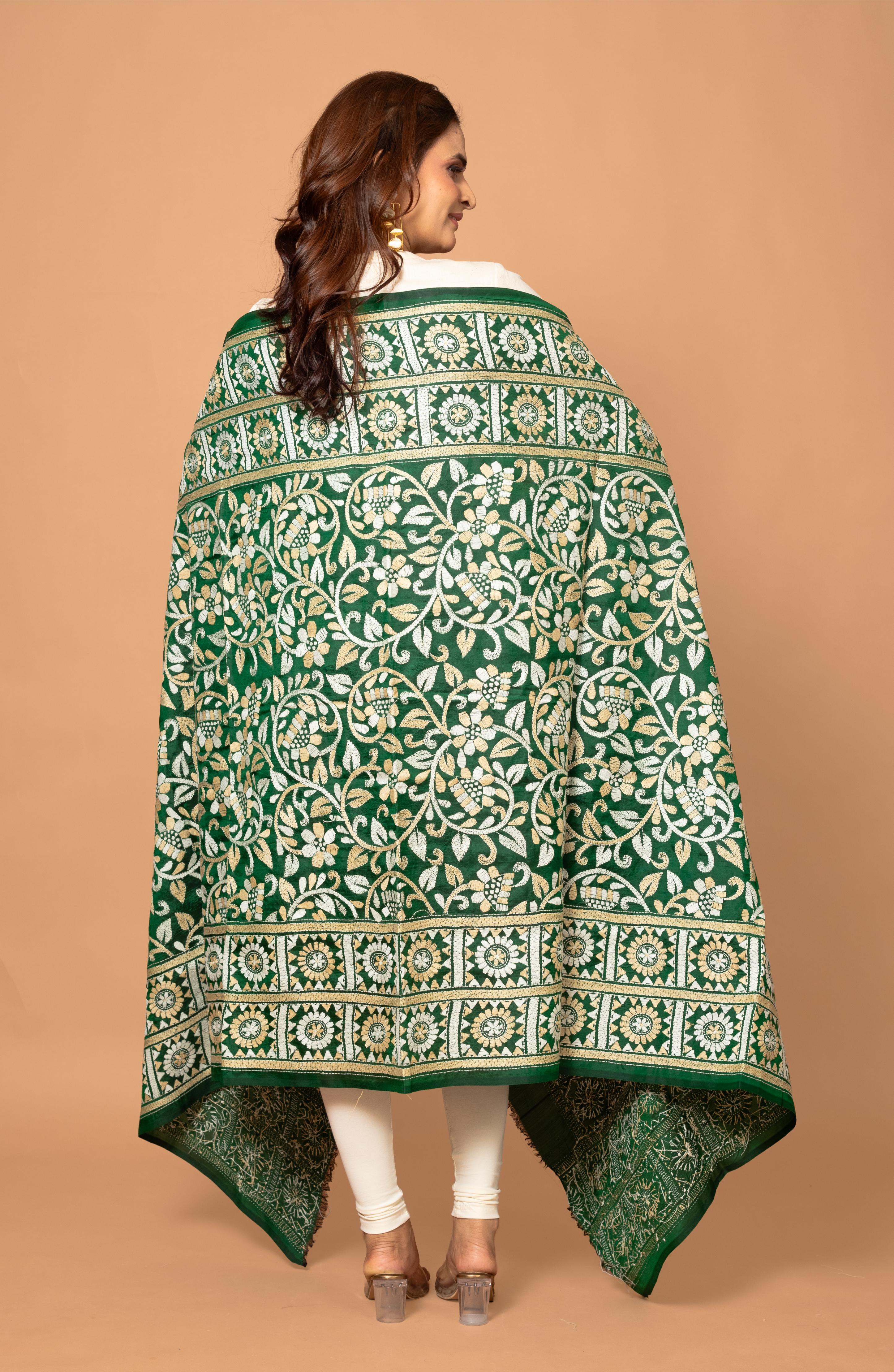 Green Pure Silk Dupatta 44&