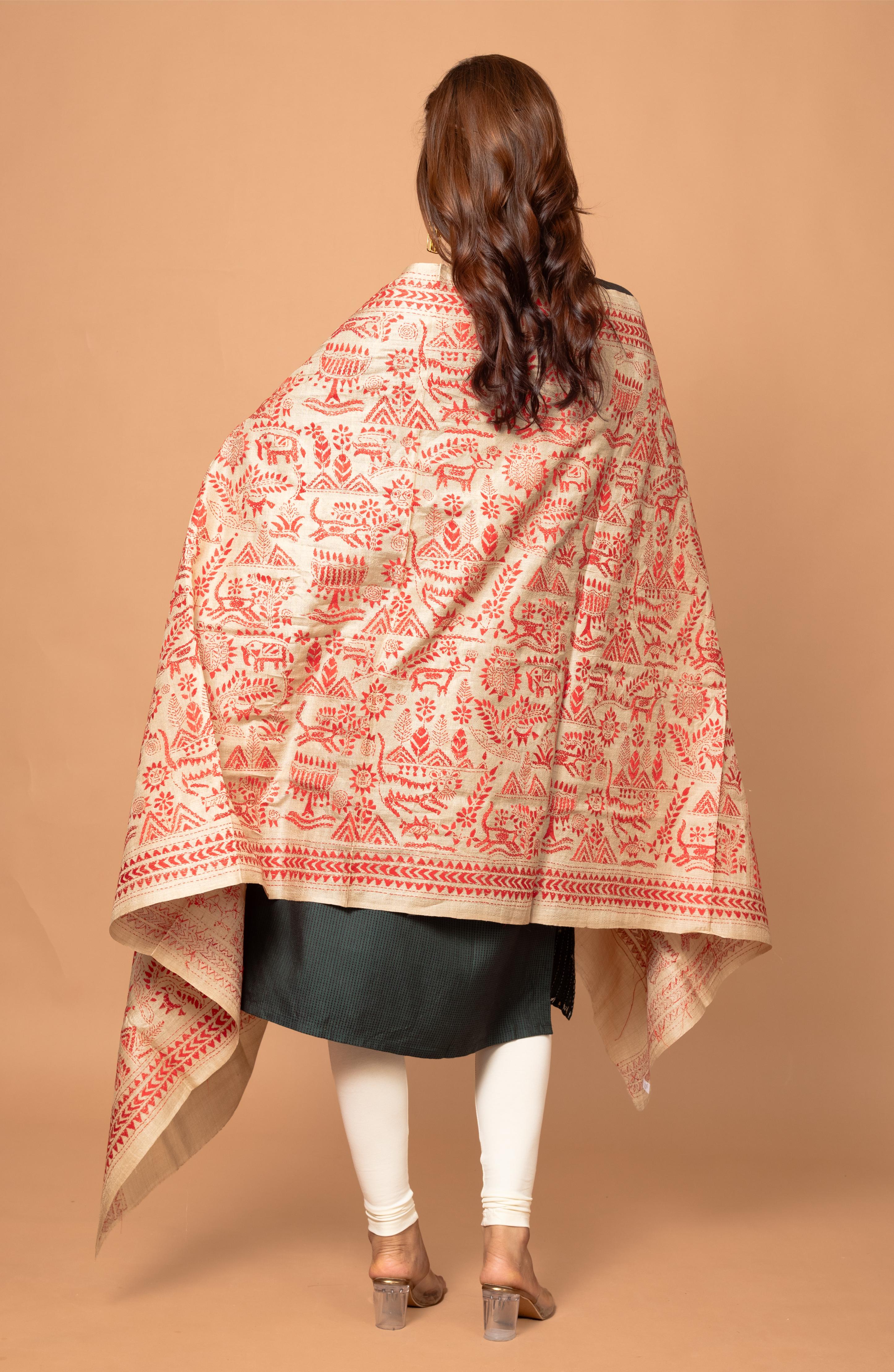 Red Gachi Tussar Dupatta 36&