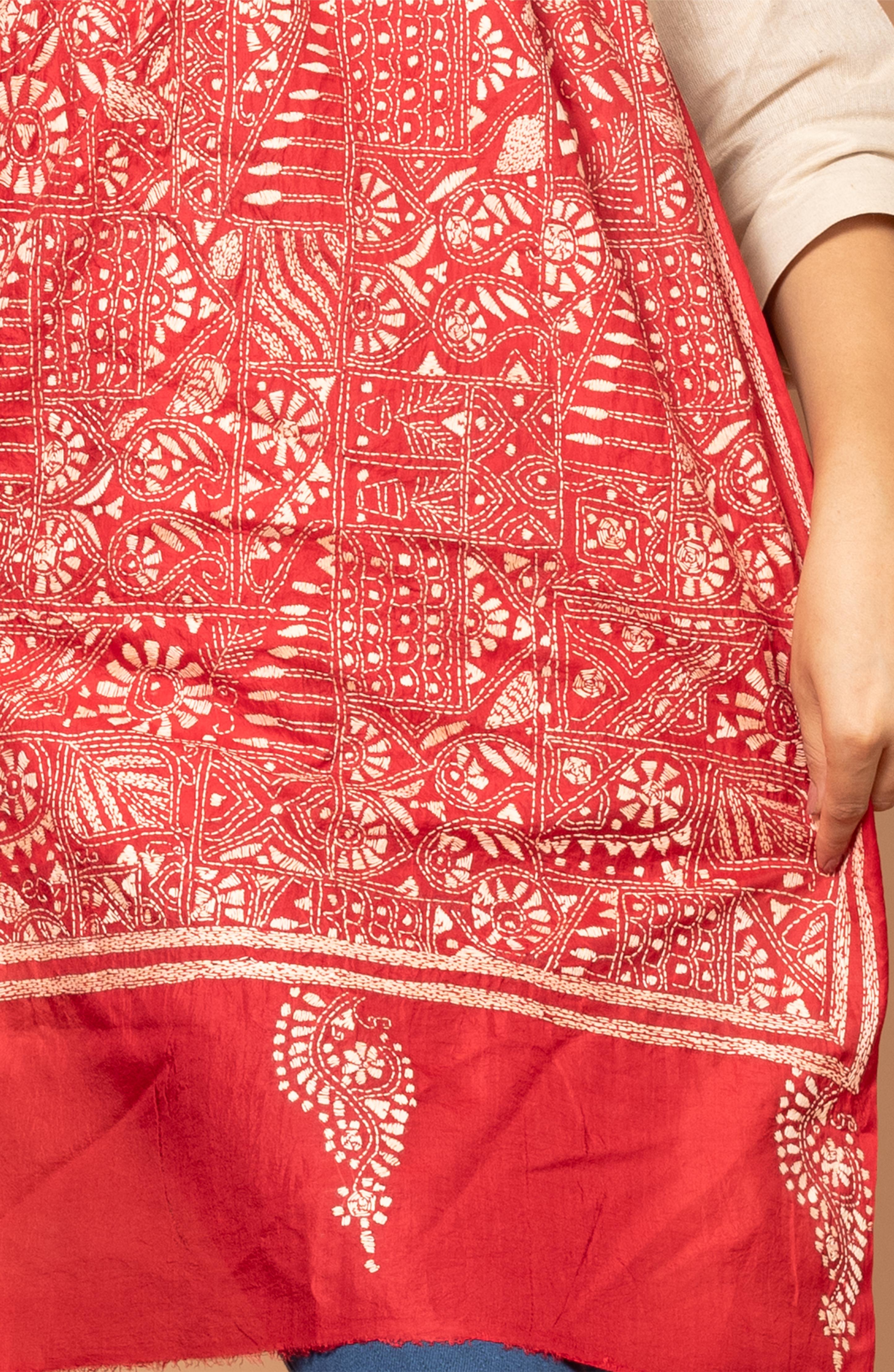 Red Floral Pure Silk Stole