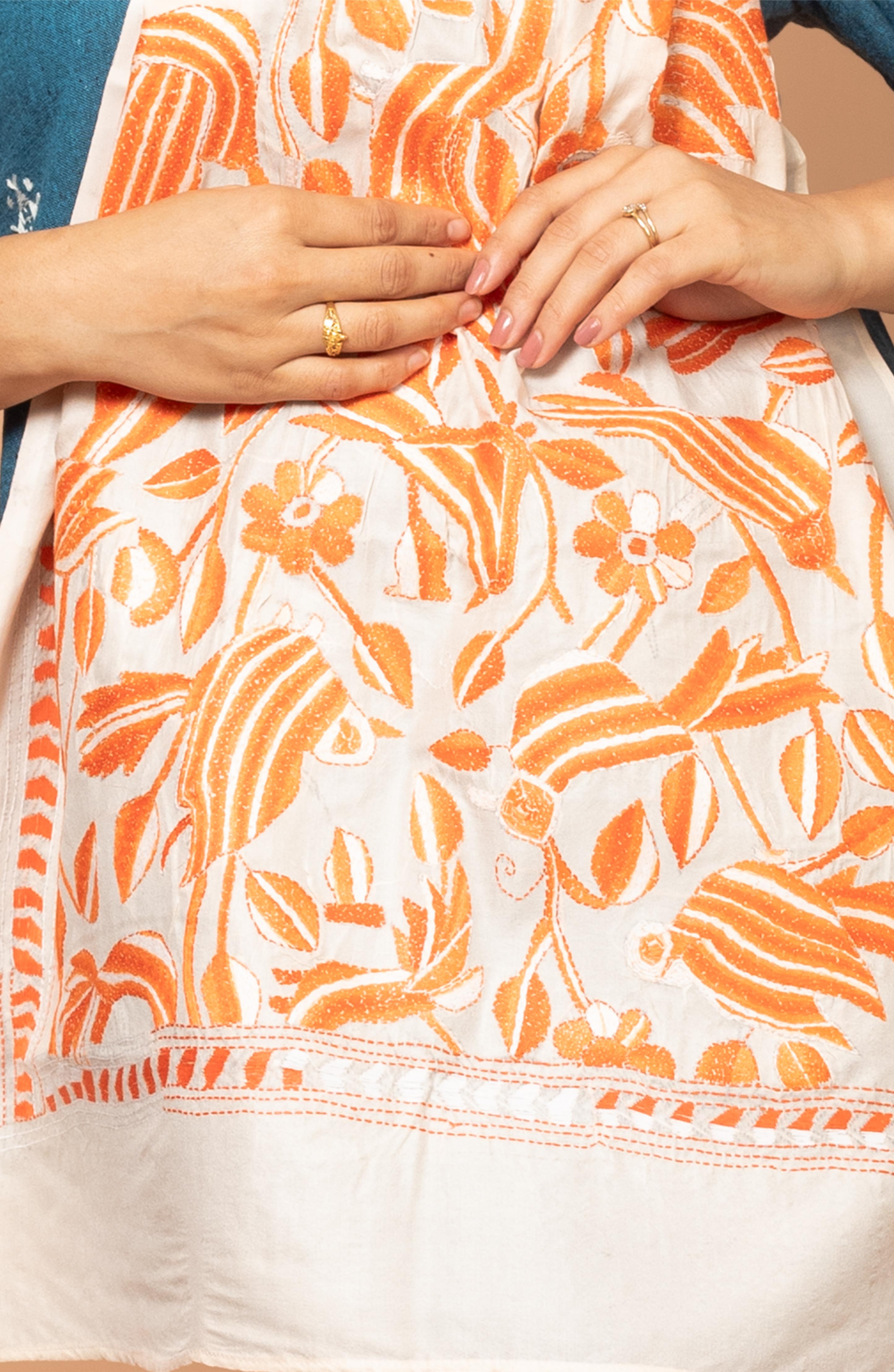 Orange Nakshi Floral Stole