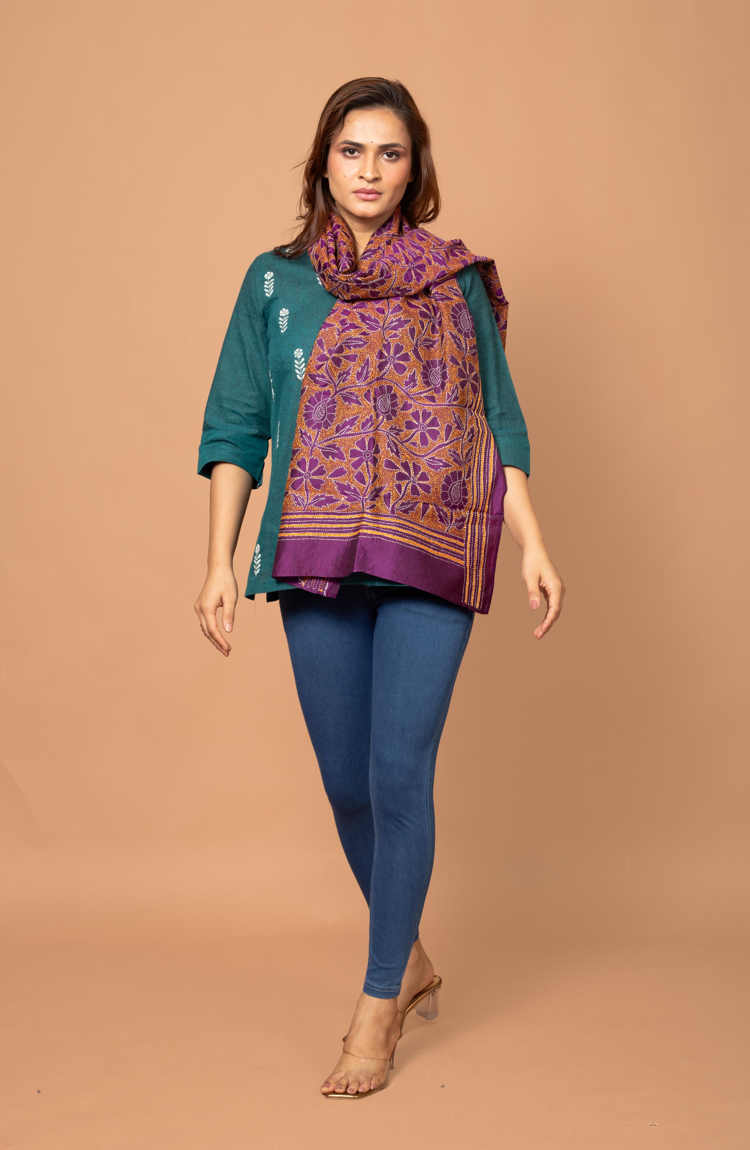 Mauve Floral Silk Stole