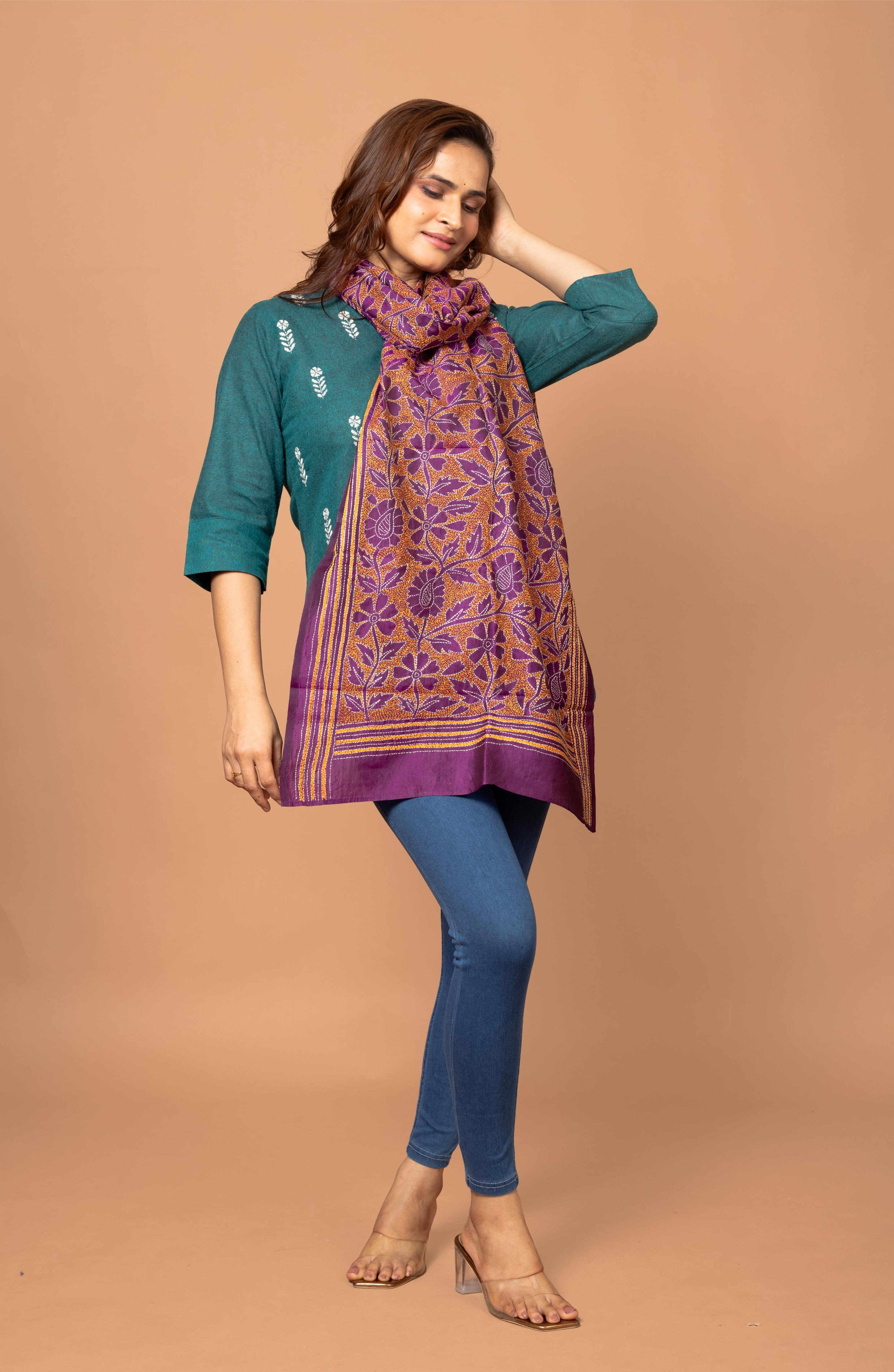 Mauve Floral Silk Stole