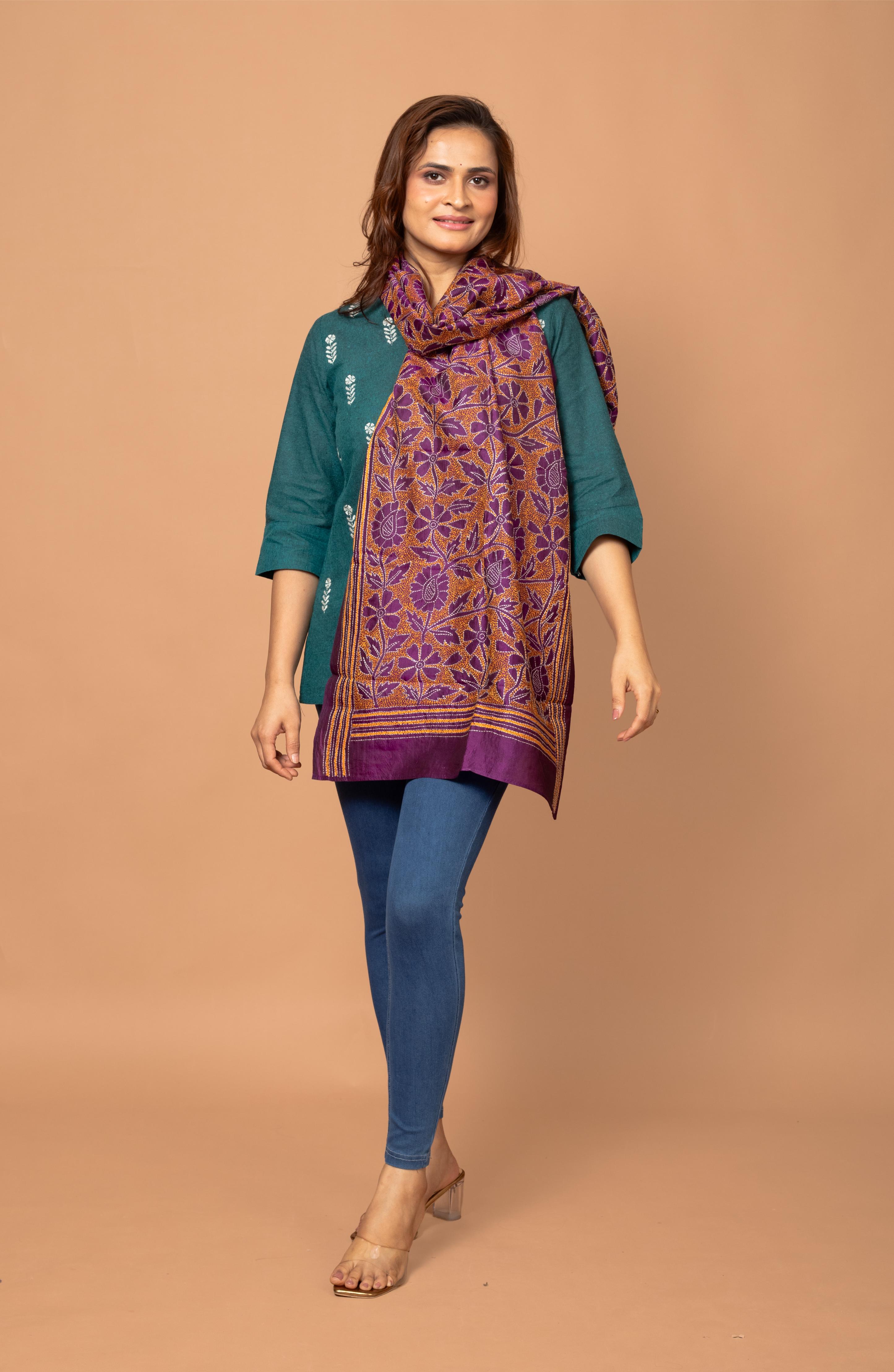 Mauve Floral Silk Stole