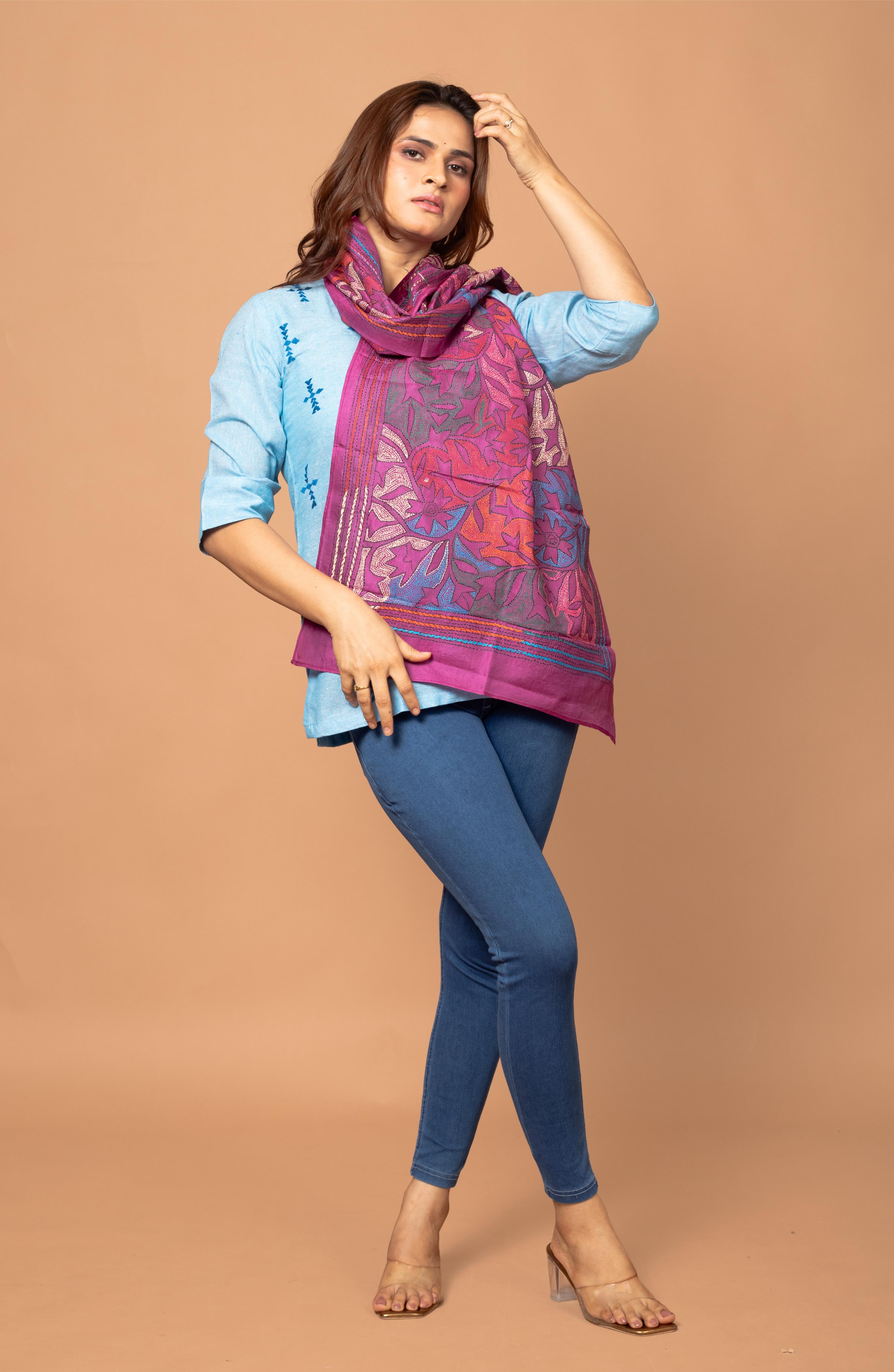 Pink Floral Pure Silk Stole