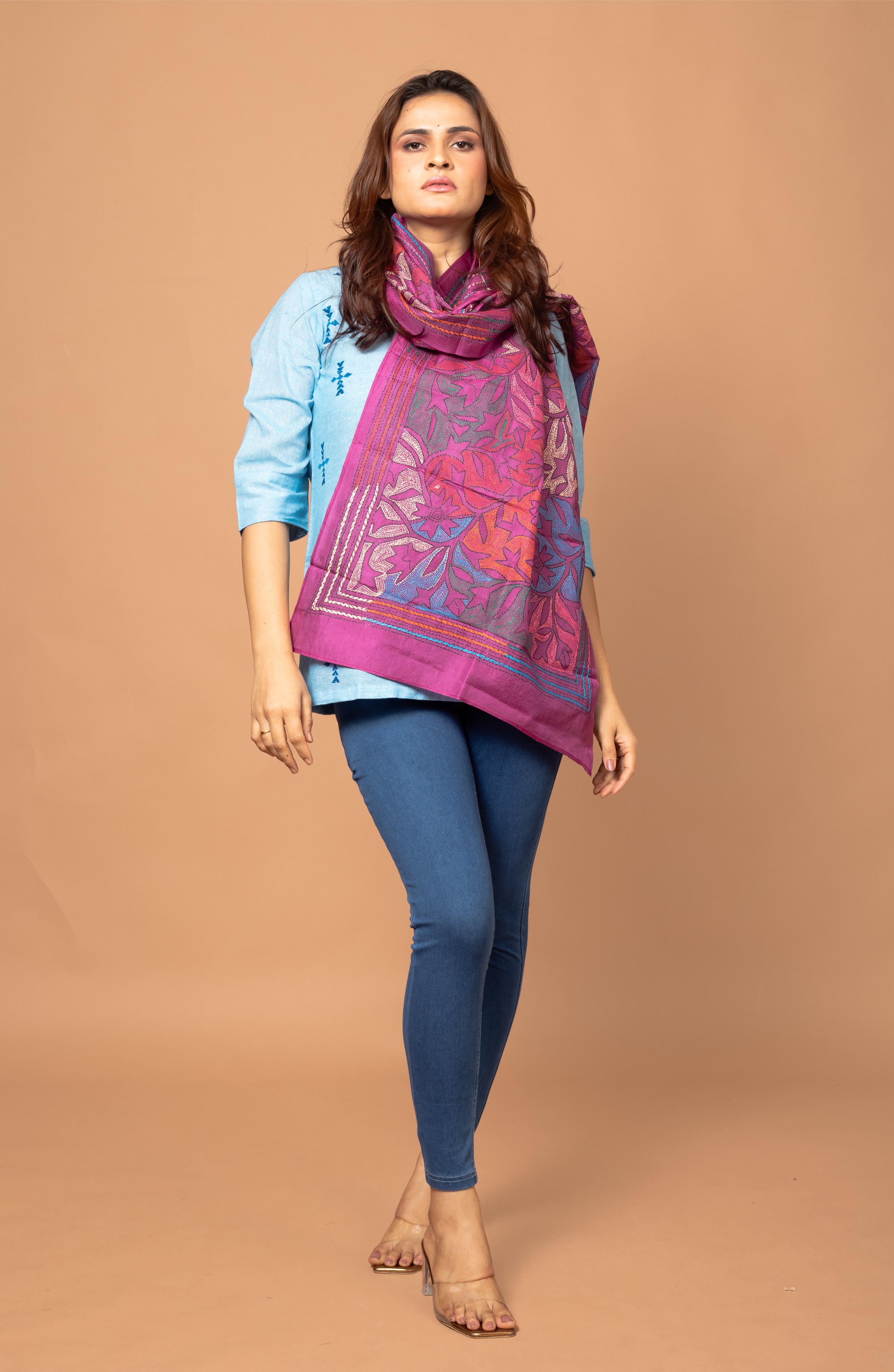 Pink Floral Pure Silk Stole