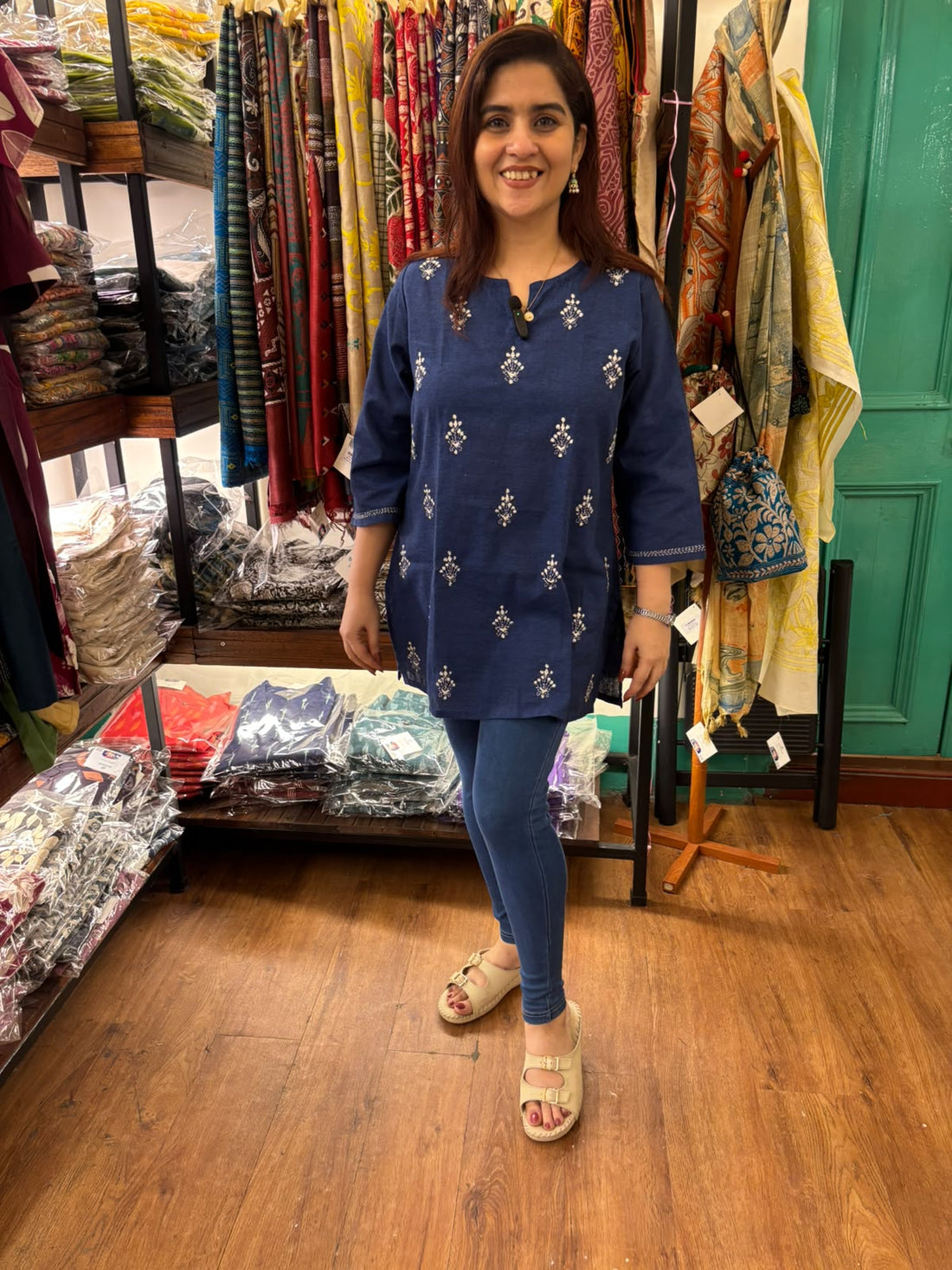 Navy Blue Short Cotton Kurti