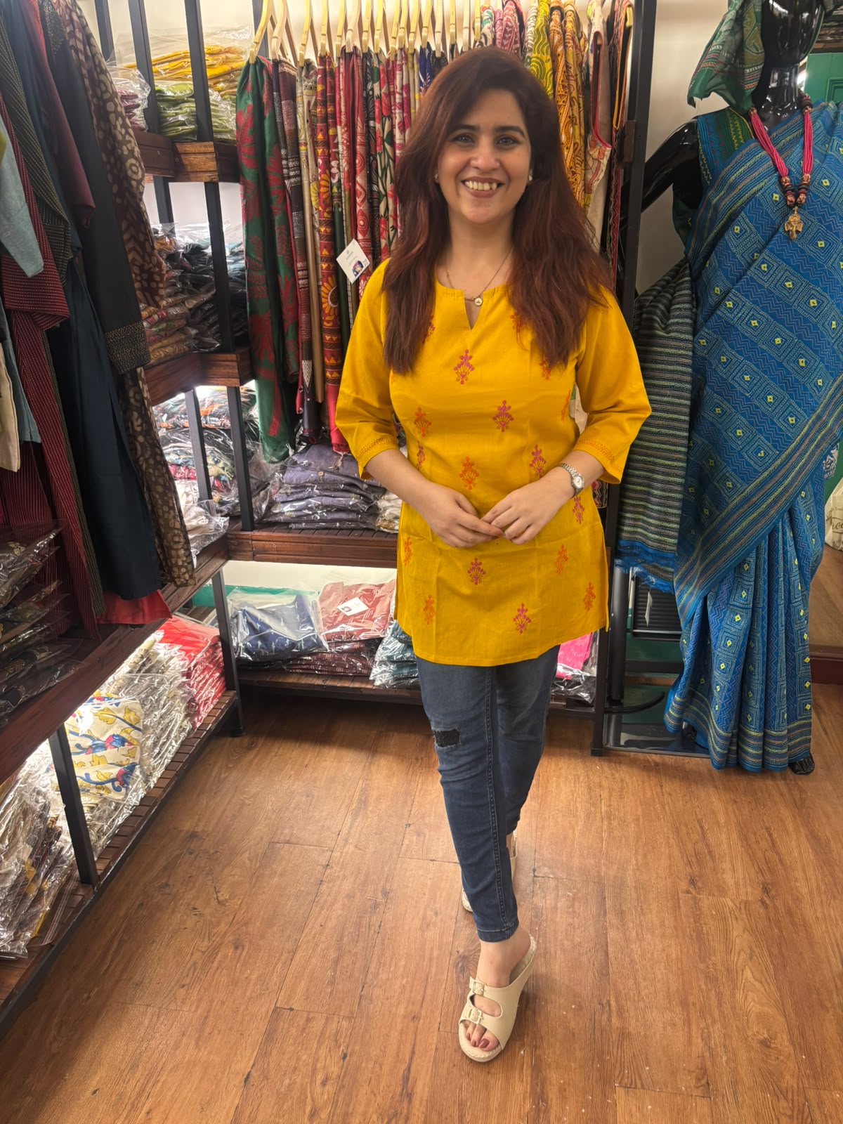 Yellow Short Cotton Kurti