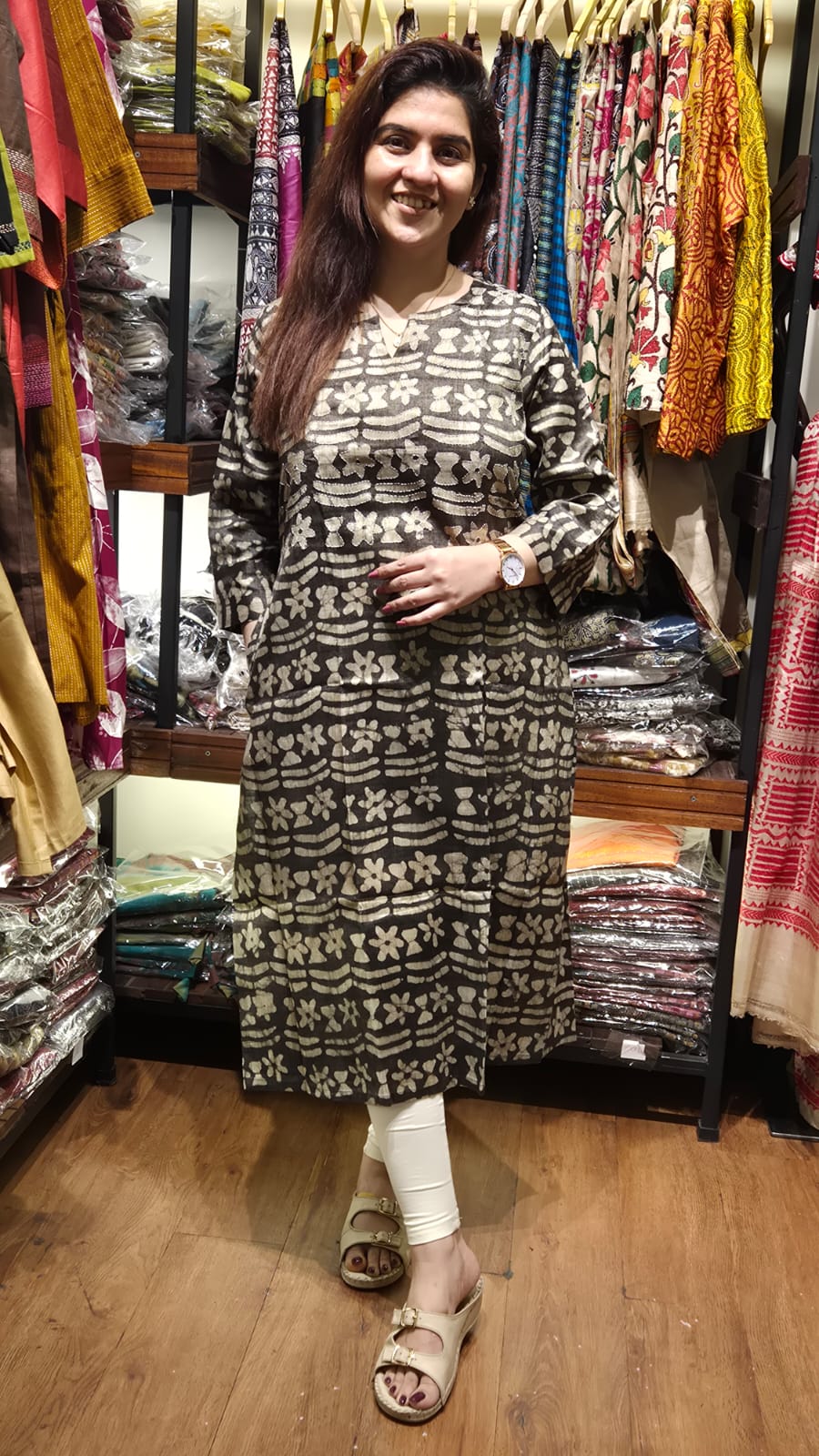 Grey Viscose Cotton Long Kurti